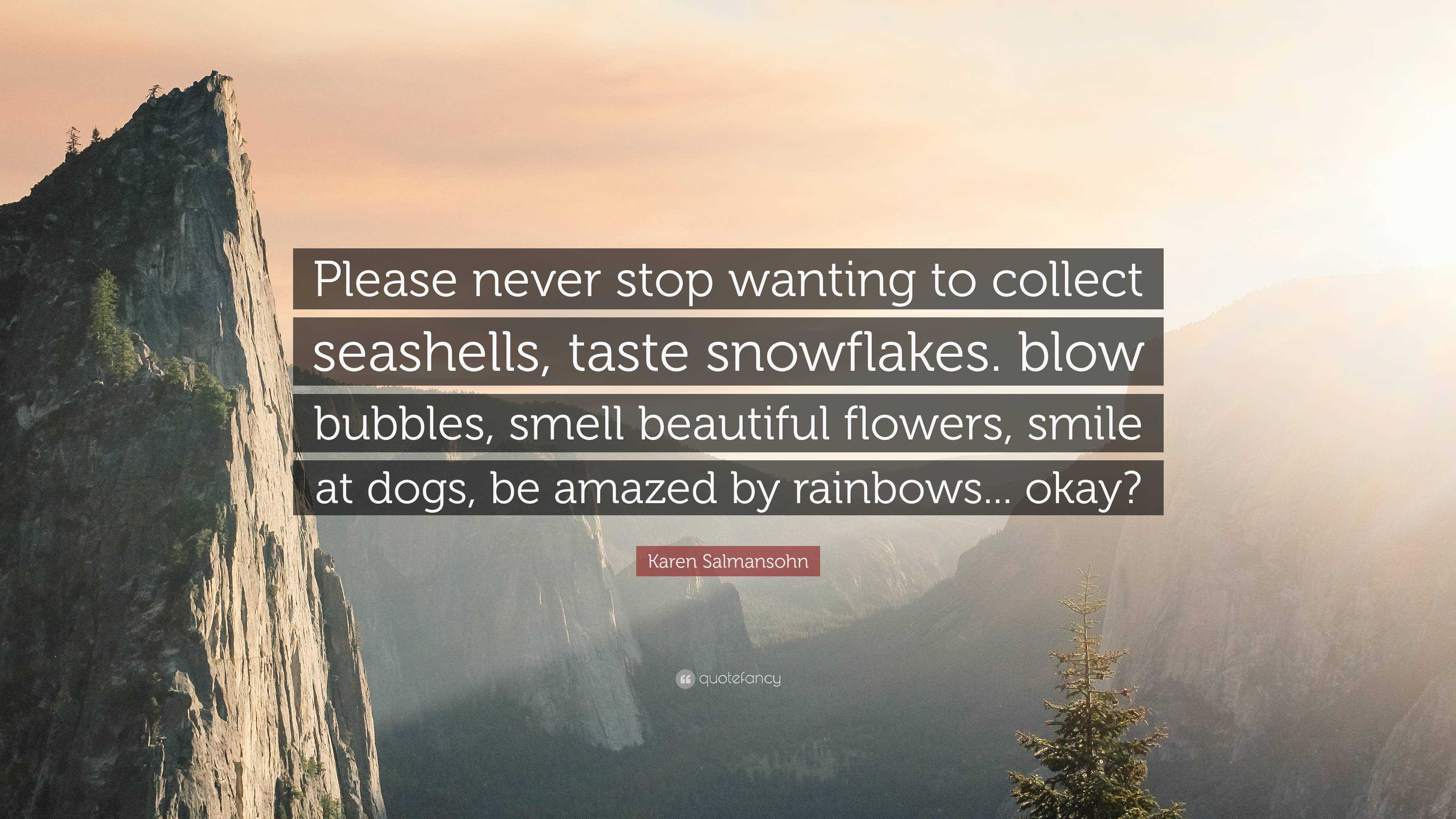 Karen Salmansohn Quote Please Never Stop Wanting To Collect Seashells