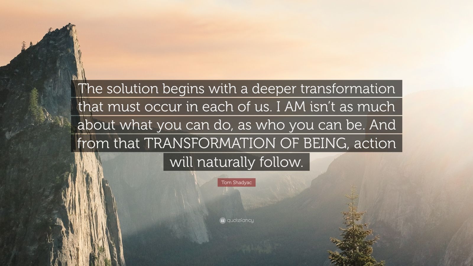 Tom Shadyac Quote: “The solution begins with a deeper transformation