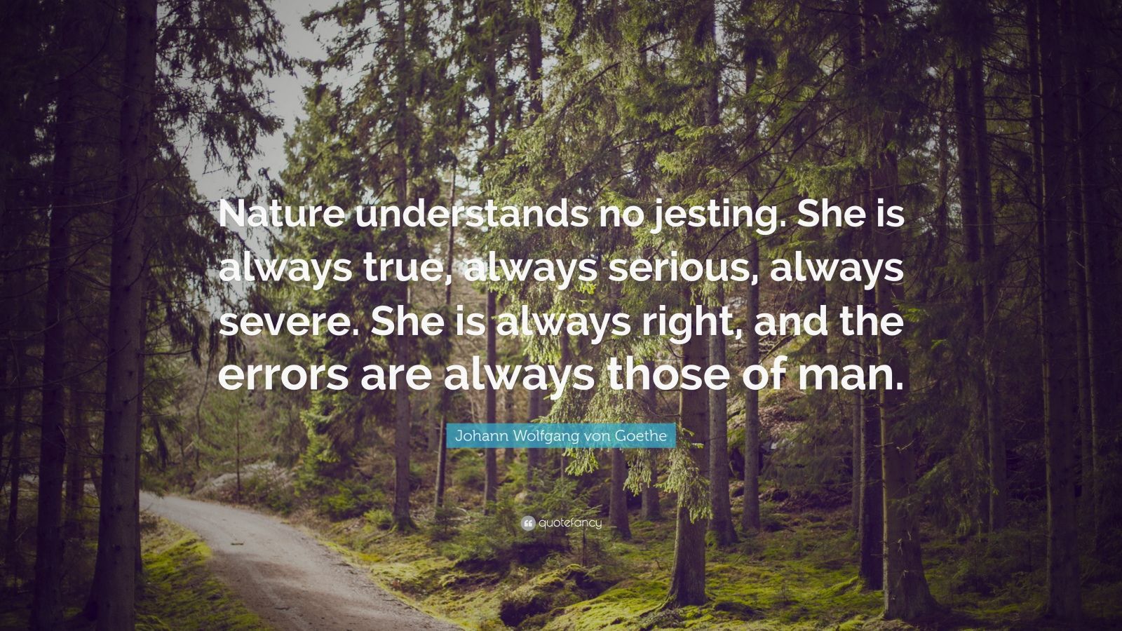 Johann Wolfgang von Goethe Quote: “Nature understands no jesting. She ...