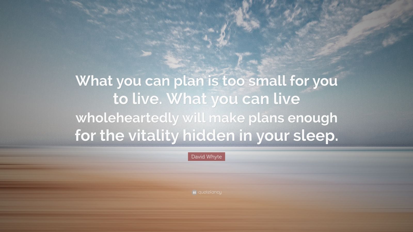 David Whyte Quote: “What you can plan is too small for you to live ...