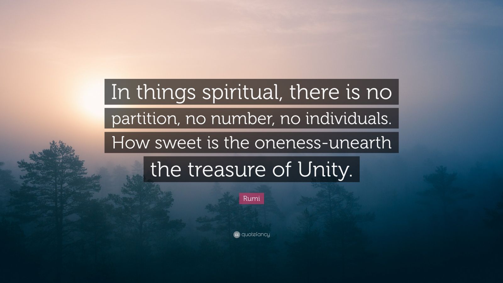 Rumi Quote “In things spiritual, there is no partition, no number, no