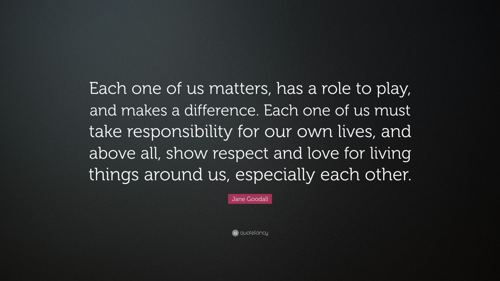 Jane Goodall Quote: “Each one of us matters, has a role to play, and ...