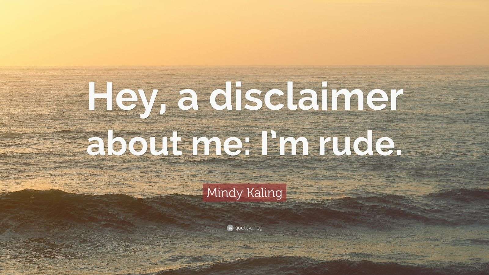 Mindy Kaling Quote “Hey, a disclaimer about me I’m rude.” (7