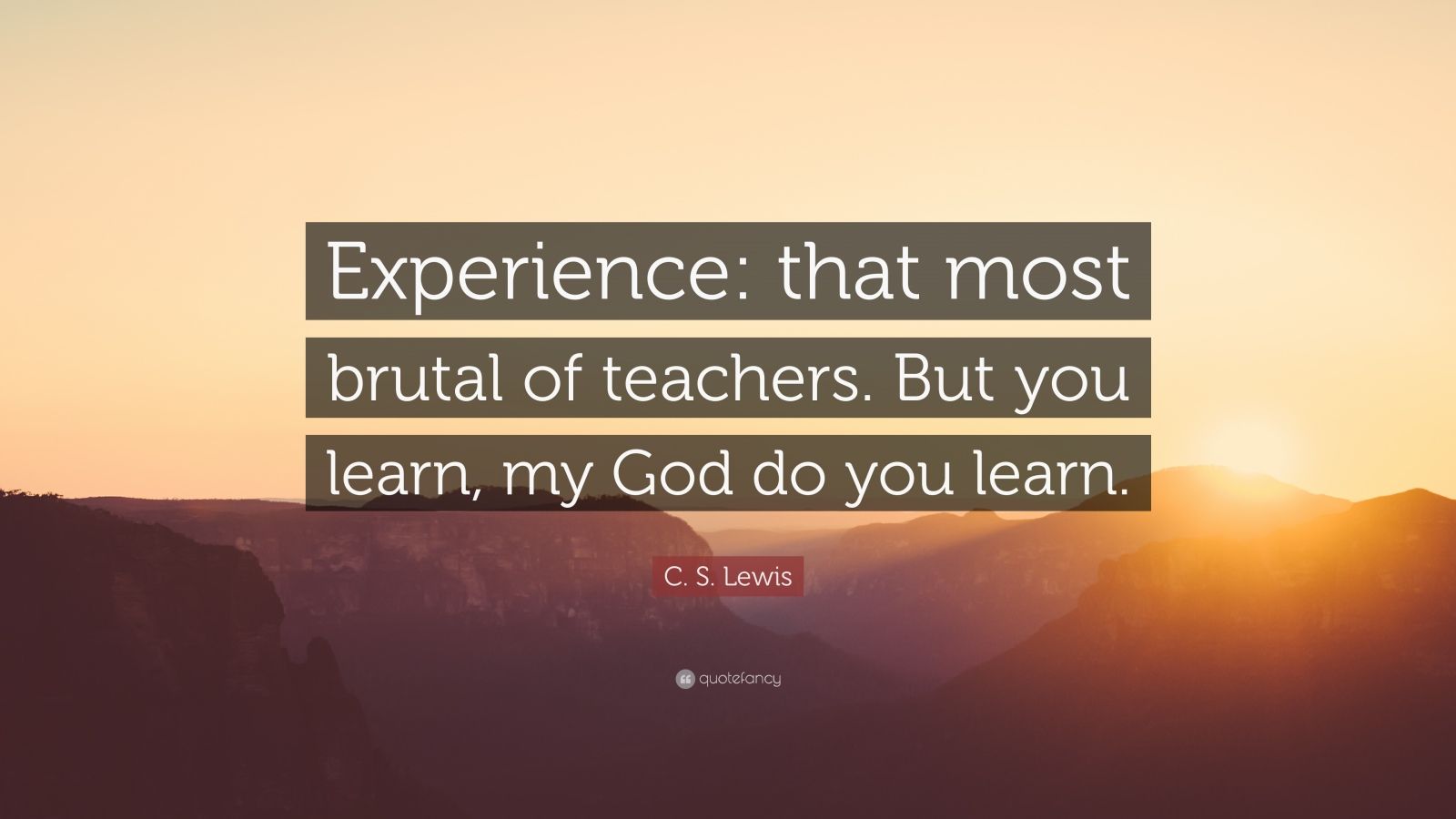 C. S. Lewis Quote: “Experience: that most brutal of teachers. But you ...