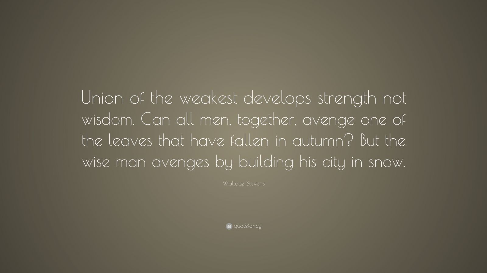 Wallace Stevens Quote: “Union of the weakest develops strength not