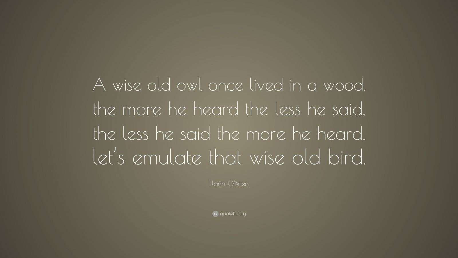 Flann O'Brien Quote: “A wise old owl once lived in a wood, the more he