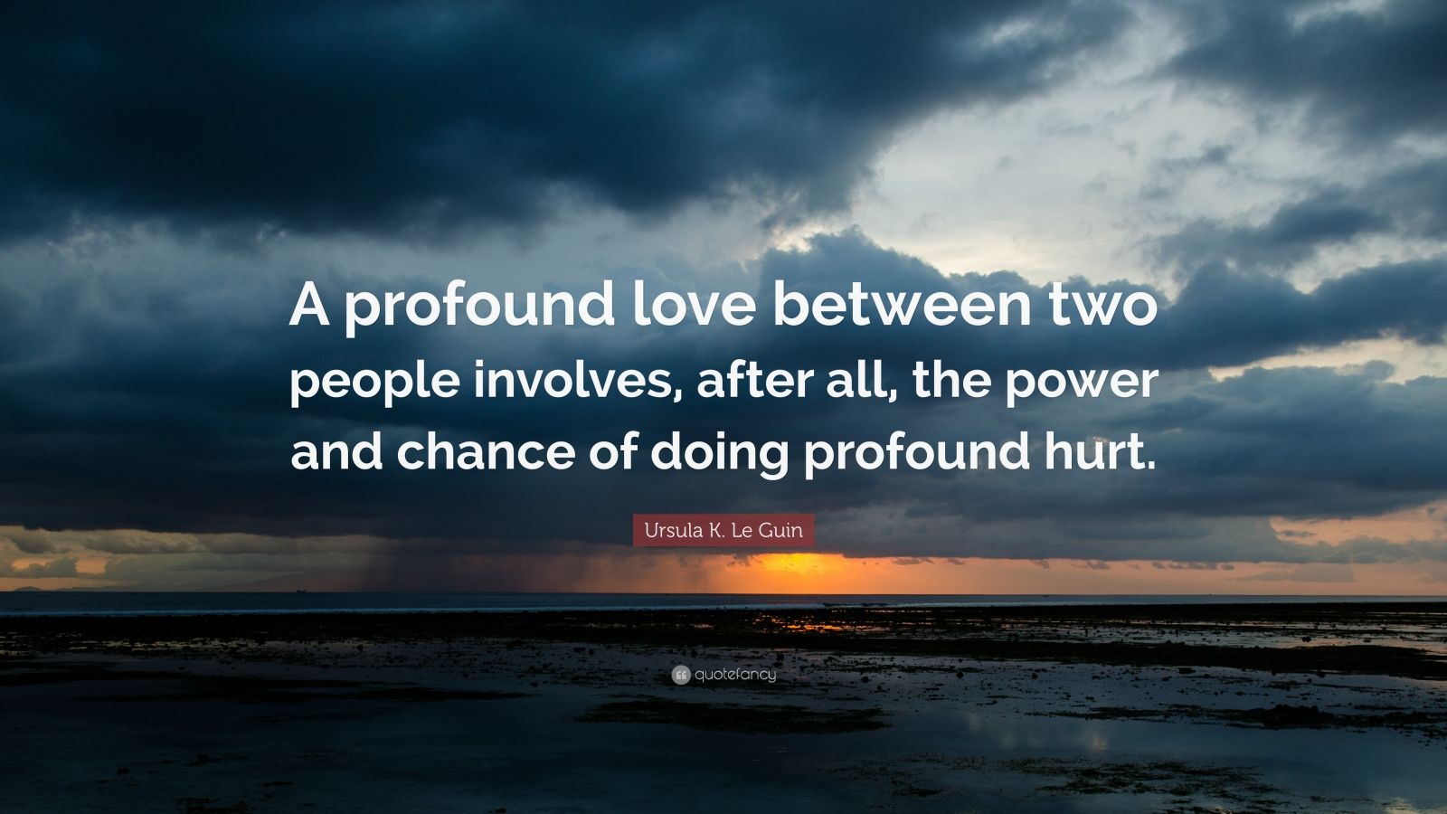 A quote about profound love requiring letting go, illustrated with a serene image of two figures in silhouette against a sunset.
