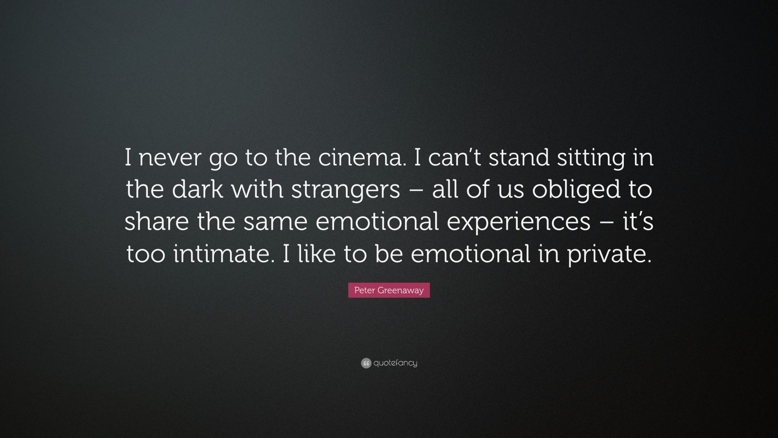 Peter Greenaway Quote I Never Go To The Cinema I Cant Stand Sitting In The Dark With
