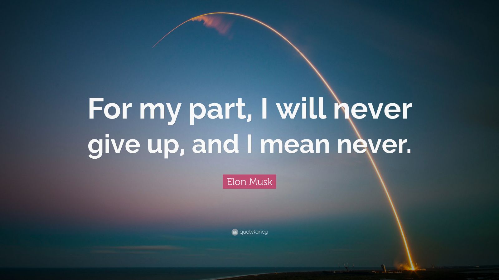 Elon Musk Quote: “For my part, I will never give up, and I mean never