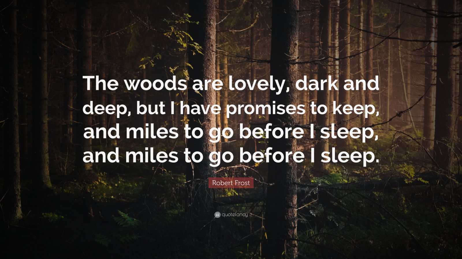 Robert Frost Quote: “The woods are lovely, dark and deep, but I have