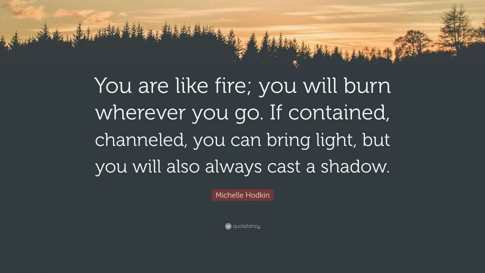 Michelle Hodkin Quote “You are like fire; you will burn wherever you