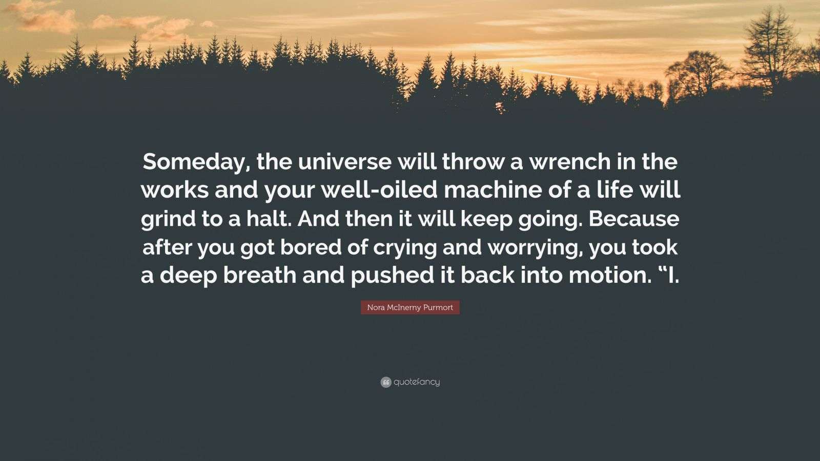 Nora McInerny Purmort Quote “Someday, the universe will throw a wrench