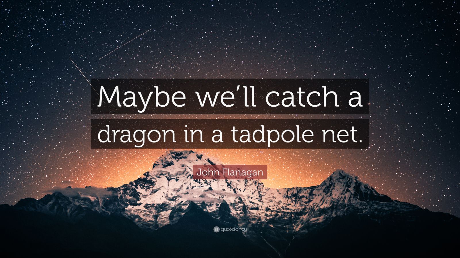 John Flanagan Quote: “Maybe we'll catch a dragon in a tadpole net.”