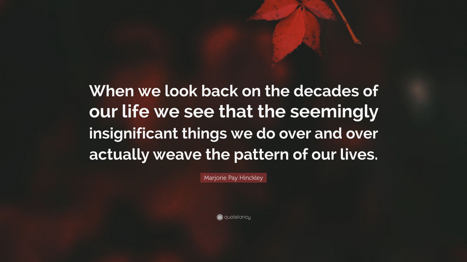 Marjorie Pay Hinckley Quote “When we look back on the decades of our life we see that the