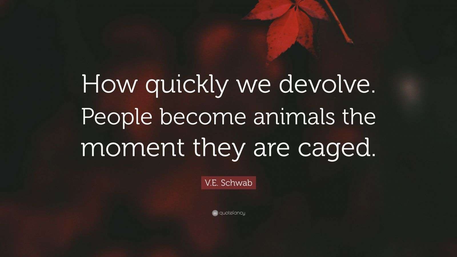 V.E. Schwab Quote: “How quickly we devolve. People become animals the ...