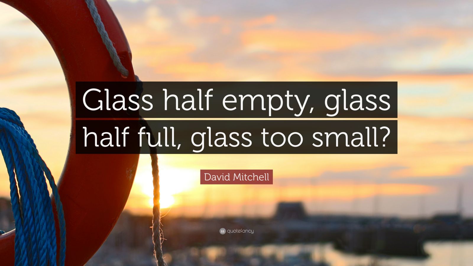 David Mitchell Quote: “Glass half empty, glass half full, glass too small?”