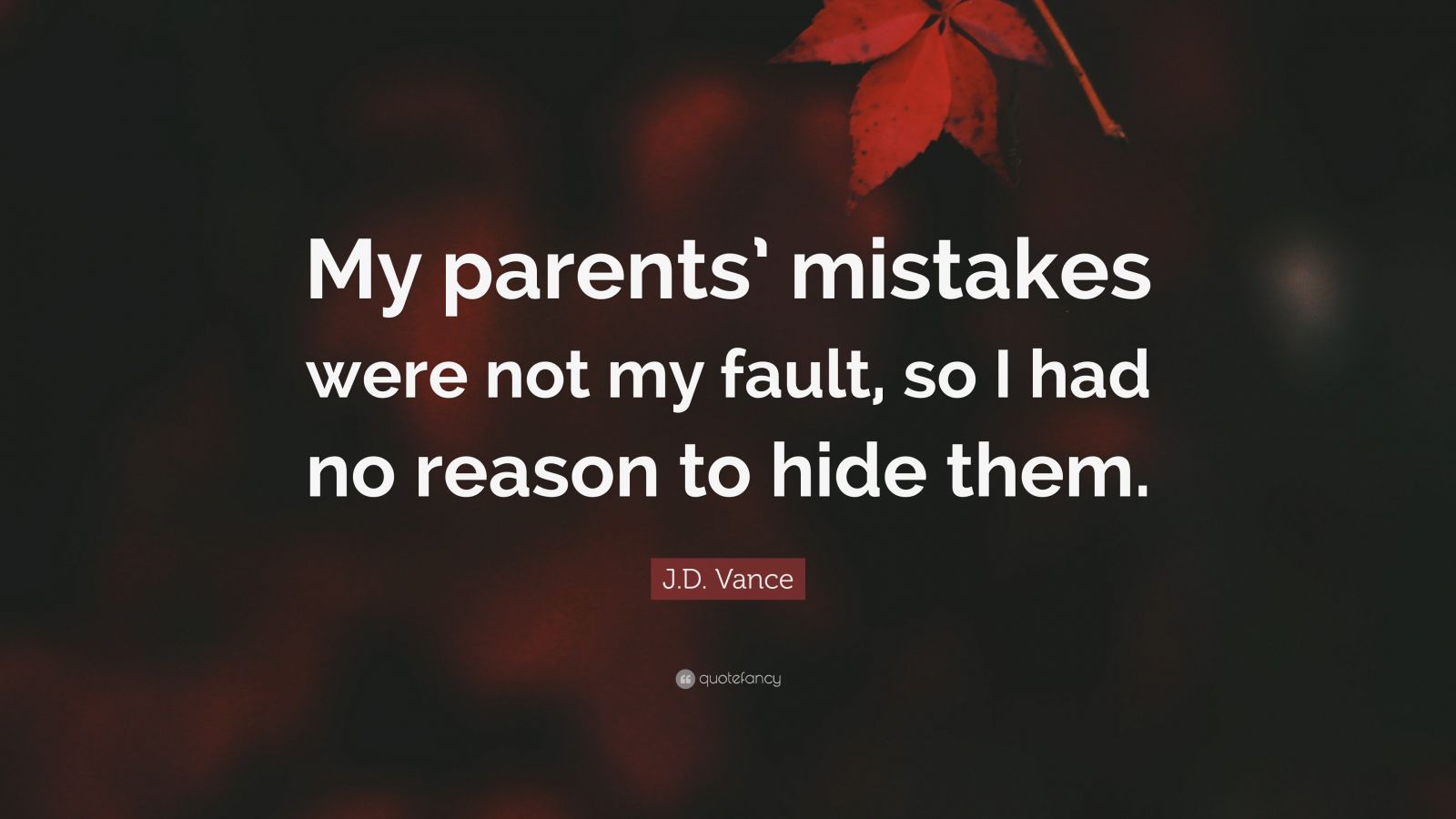 J.D. Vance Quote: “My parents’ mistakes were not my fault, so I had no ...