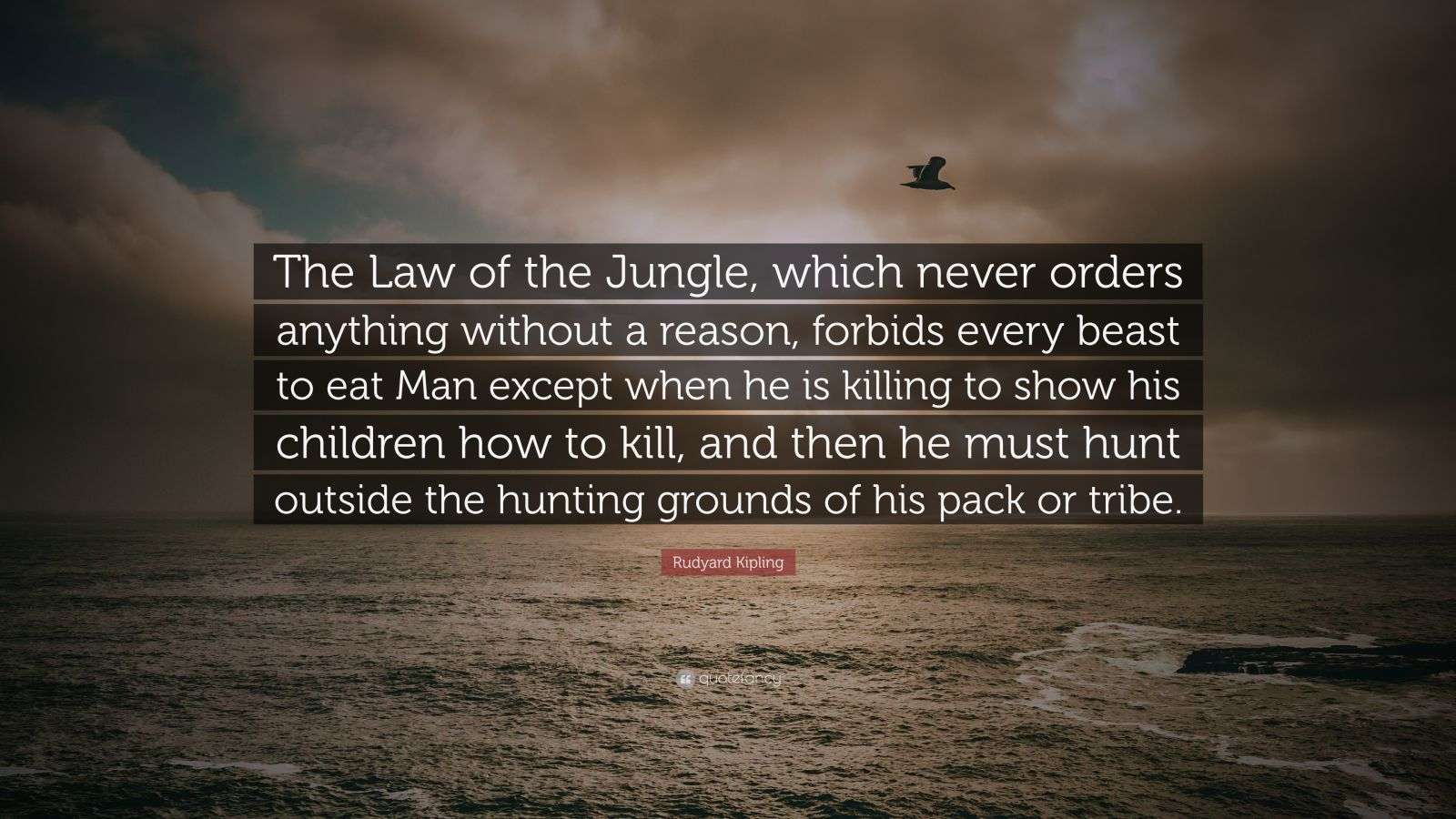 Rudyard Kipling Quote “The Law of the Jungle, which never orders anything without a reason