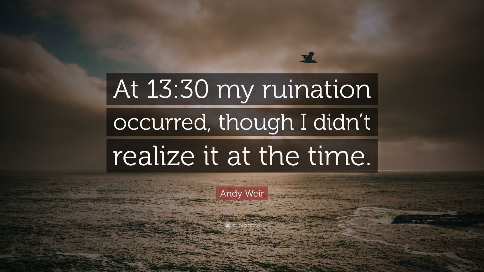 Andy Weir Quote: “At 13:30 my ruination occurred, though I didn’t 