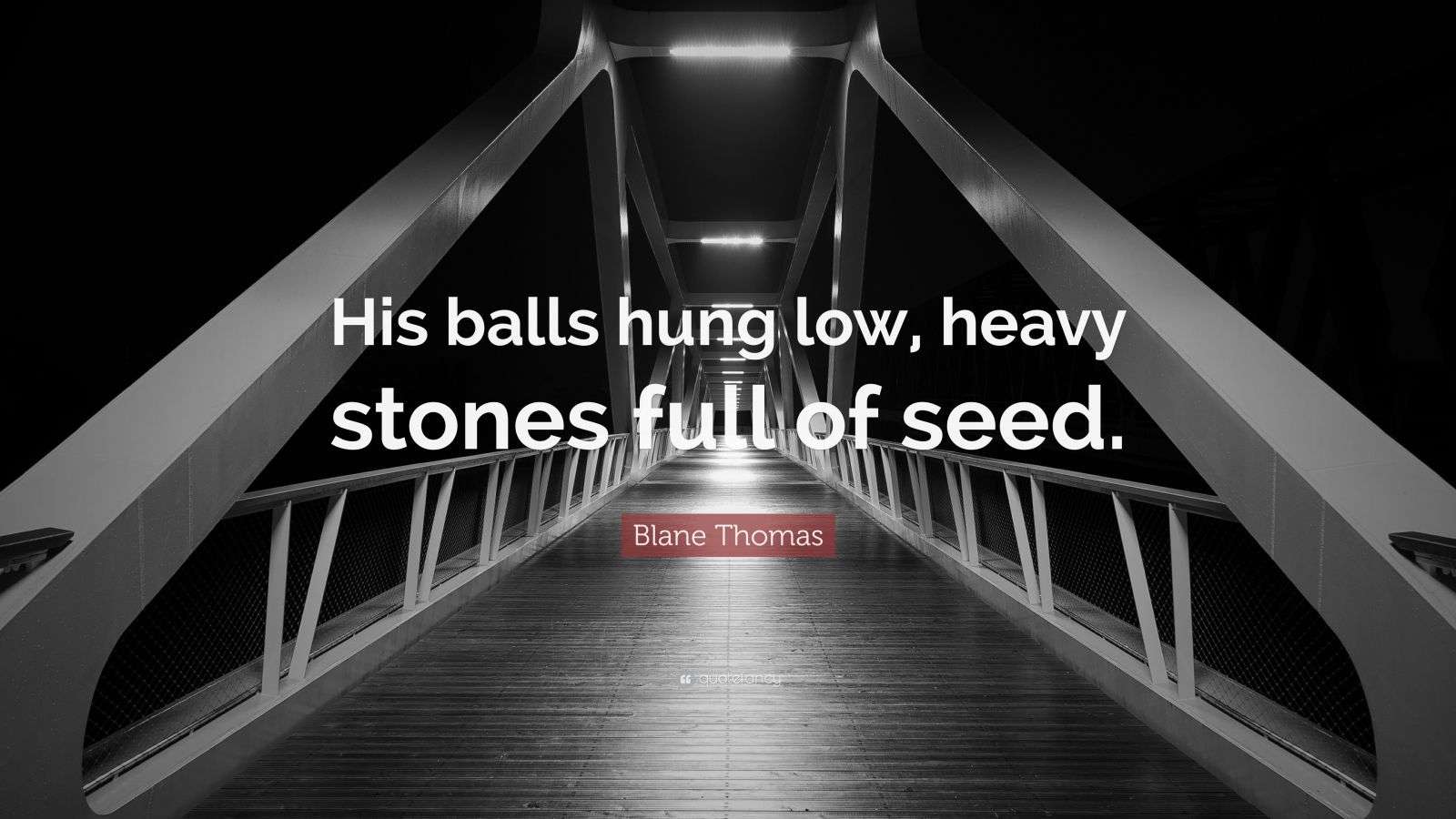 Blane Thomas Quote “His balls hung low, heavy stones full of seed.”
