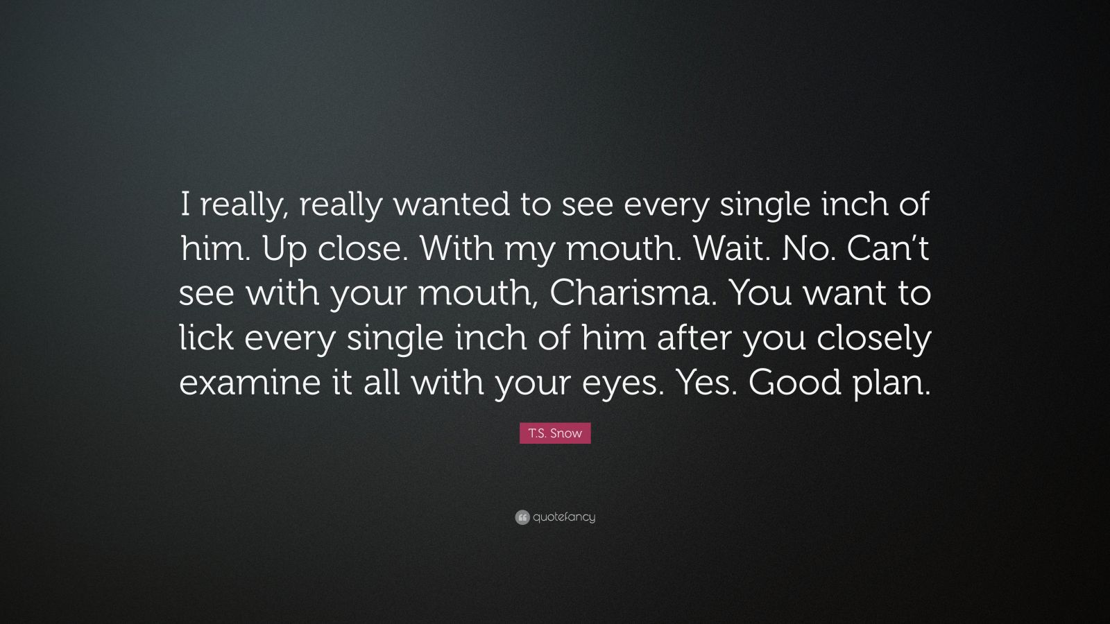 One Inch Quote T.S. Snow Quote: “I really, really wanted to see every single inch of ...
