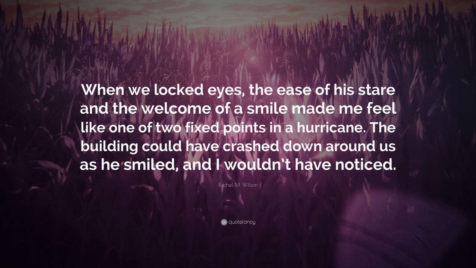 Rachel M. Wilson Quote “When we locked eyes, the ease of his stare and the of a smile