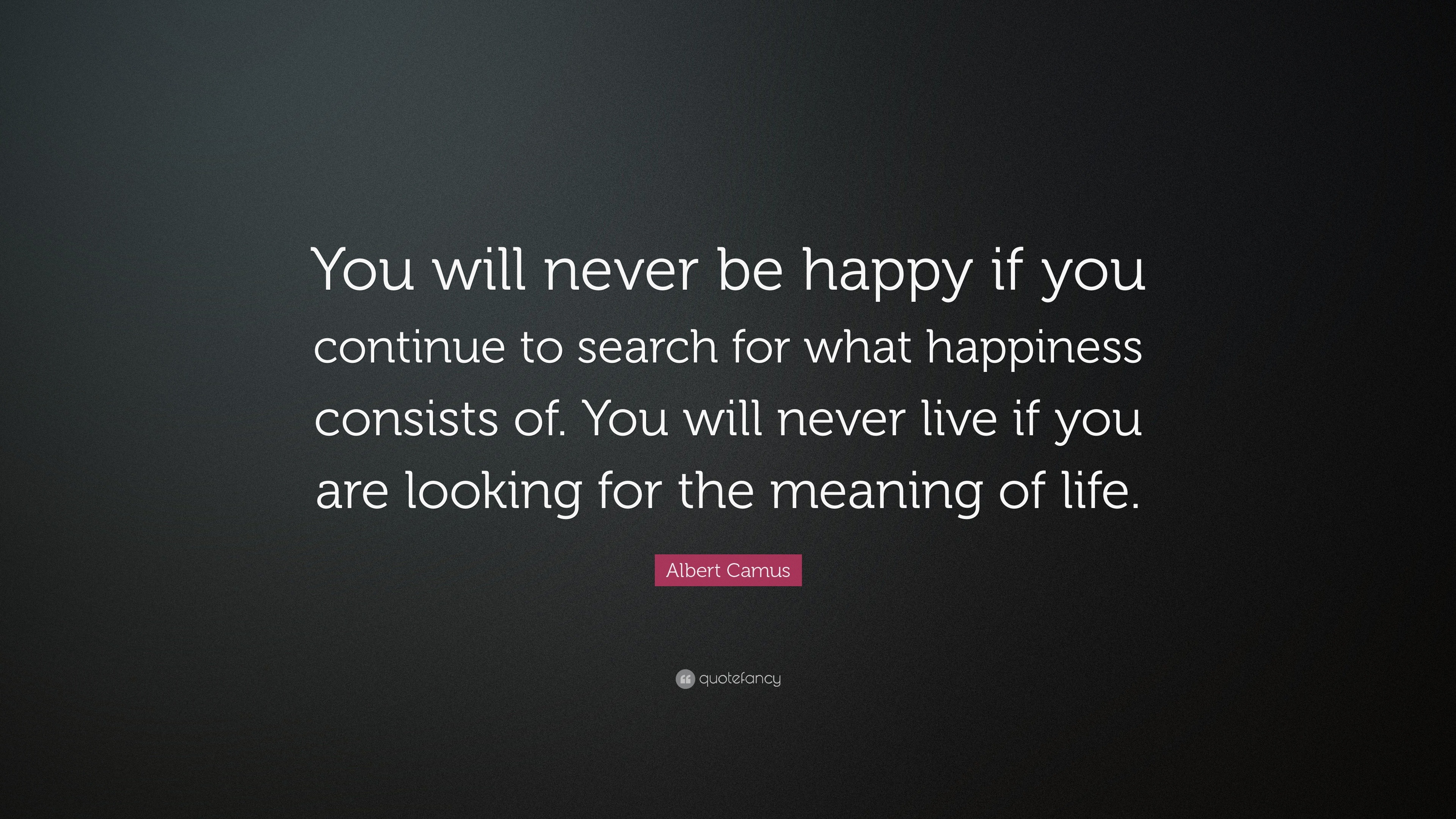 Albert Camus Quote “You will never be happy if you continue to search for