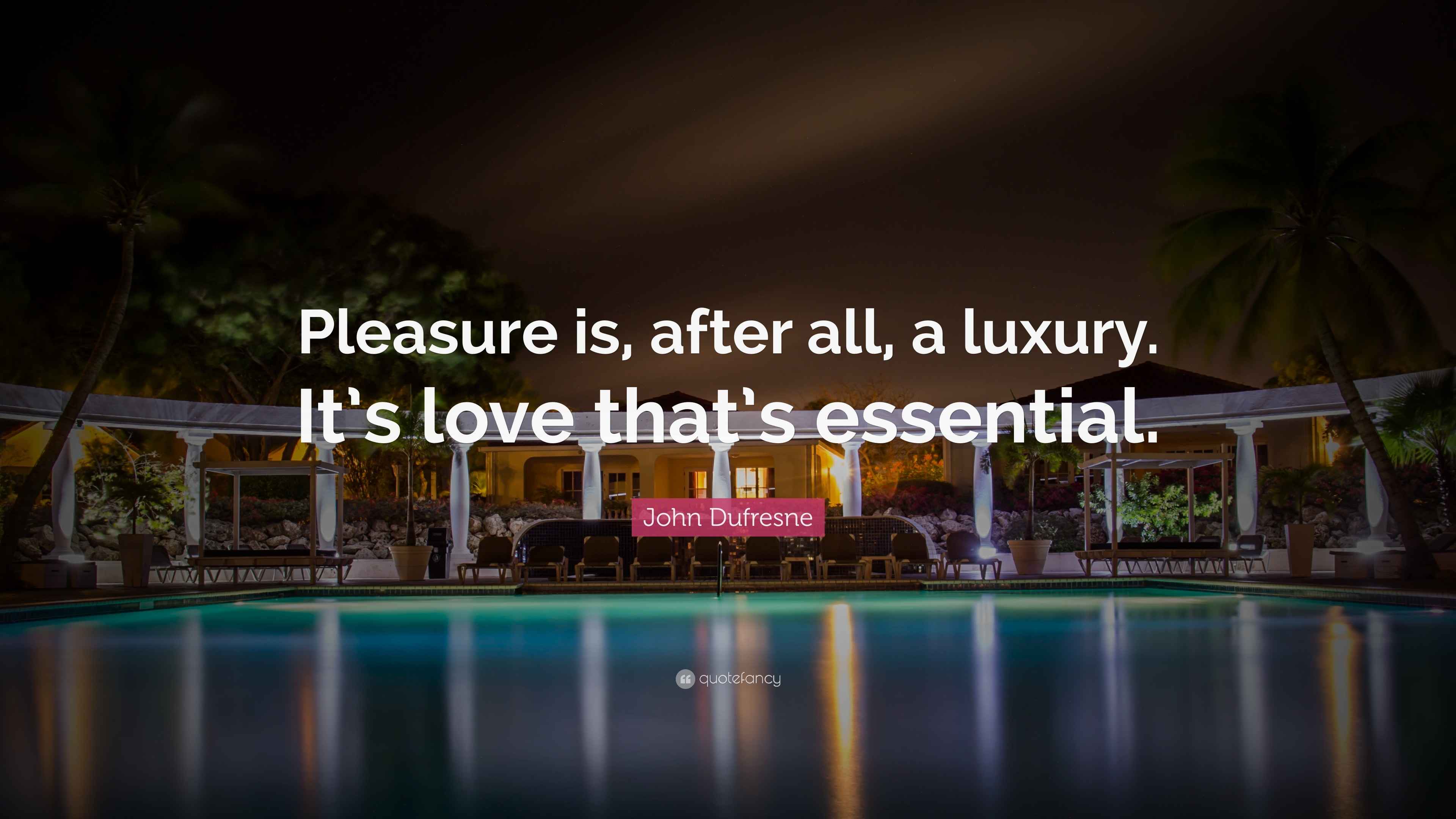 John Dufresne Quote “Pleasure is, after all, a luxury. It’s love that