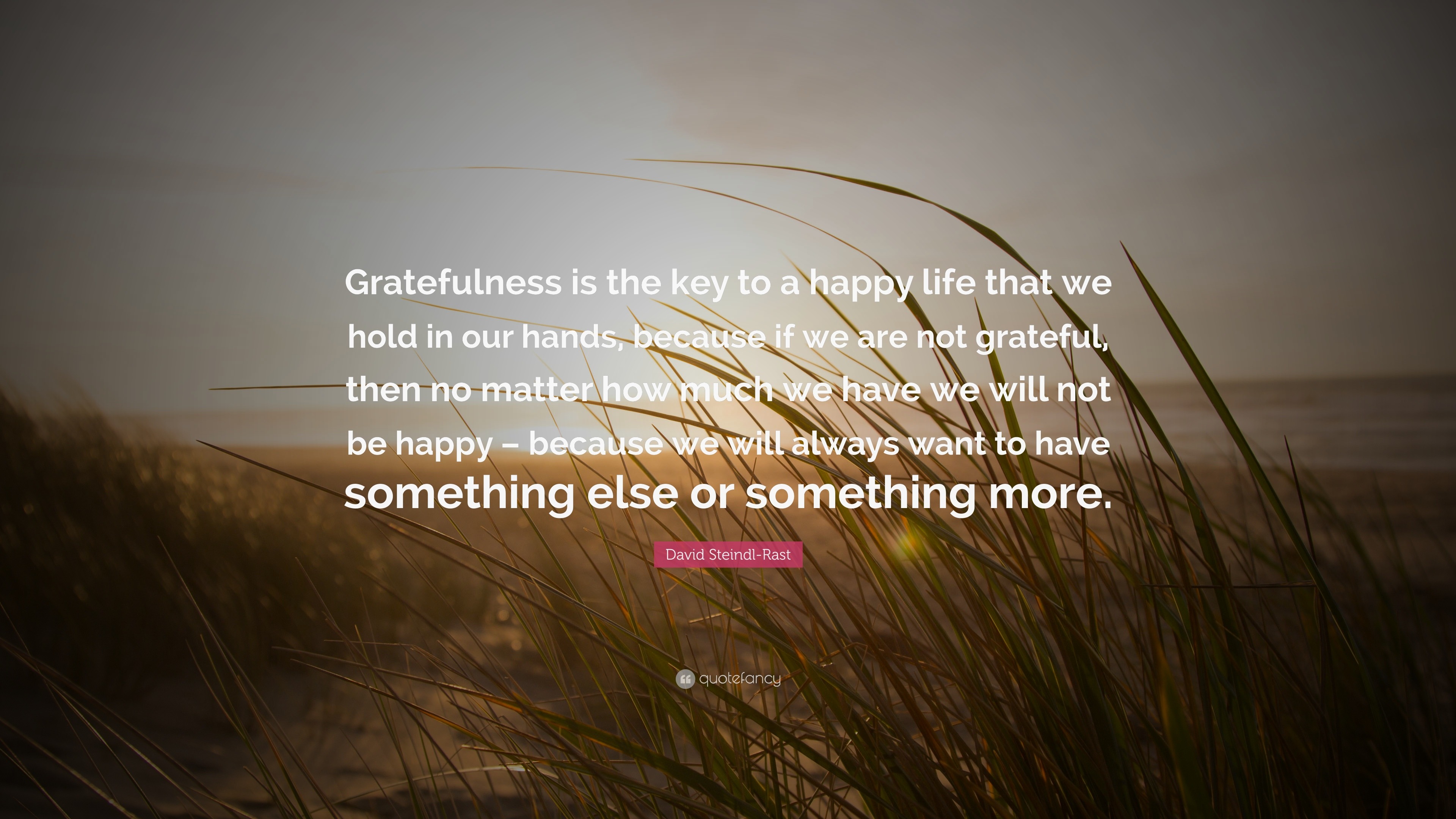 David Steindl Rast Quote “Gratefulness is the key to a happy life that