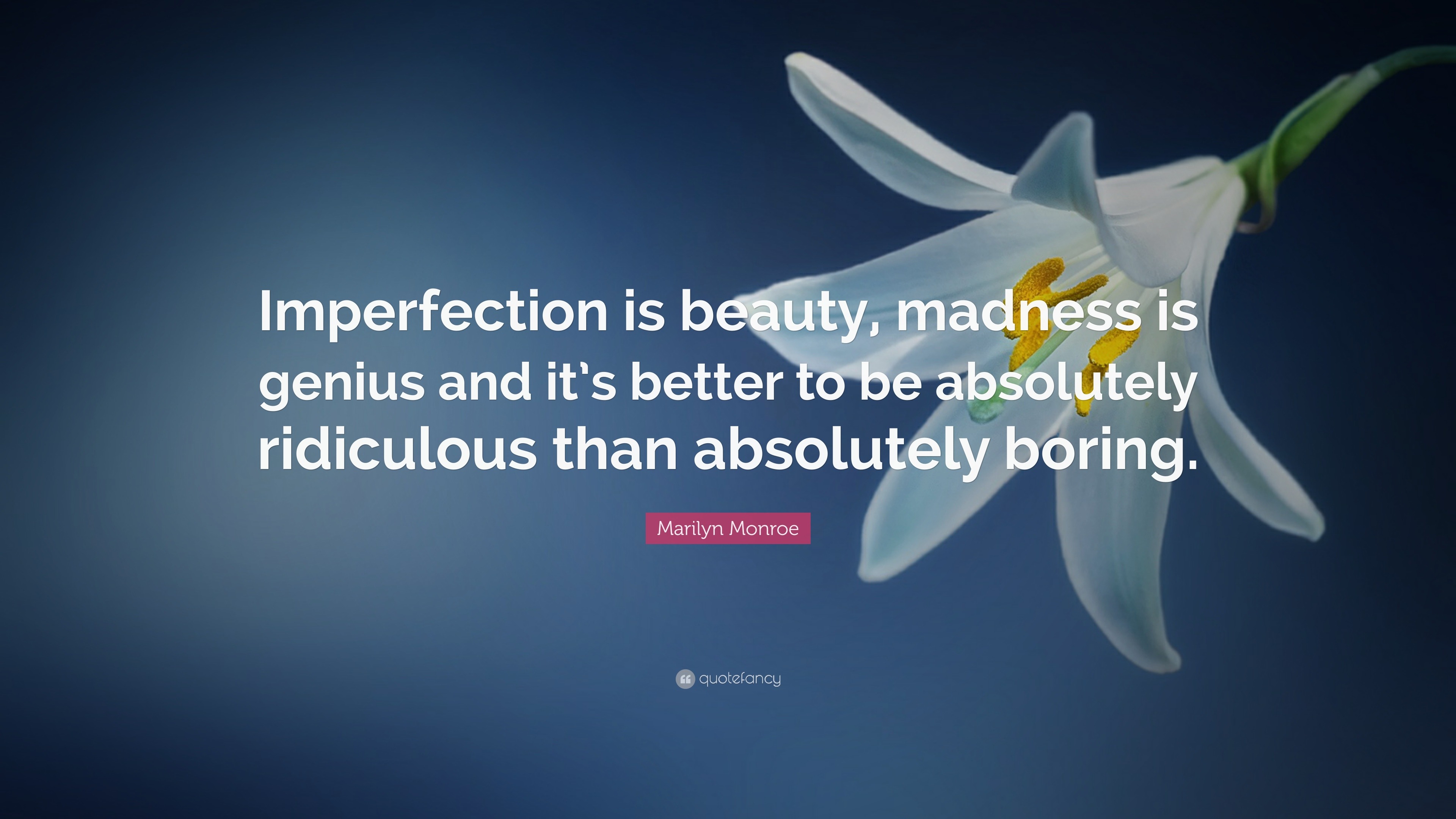 Marilyn Monroe Quote “Imperfection is beauty, madness is genius and it