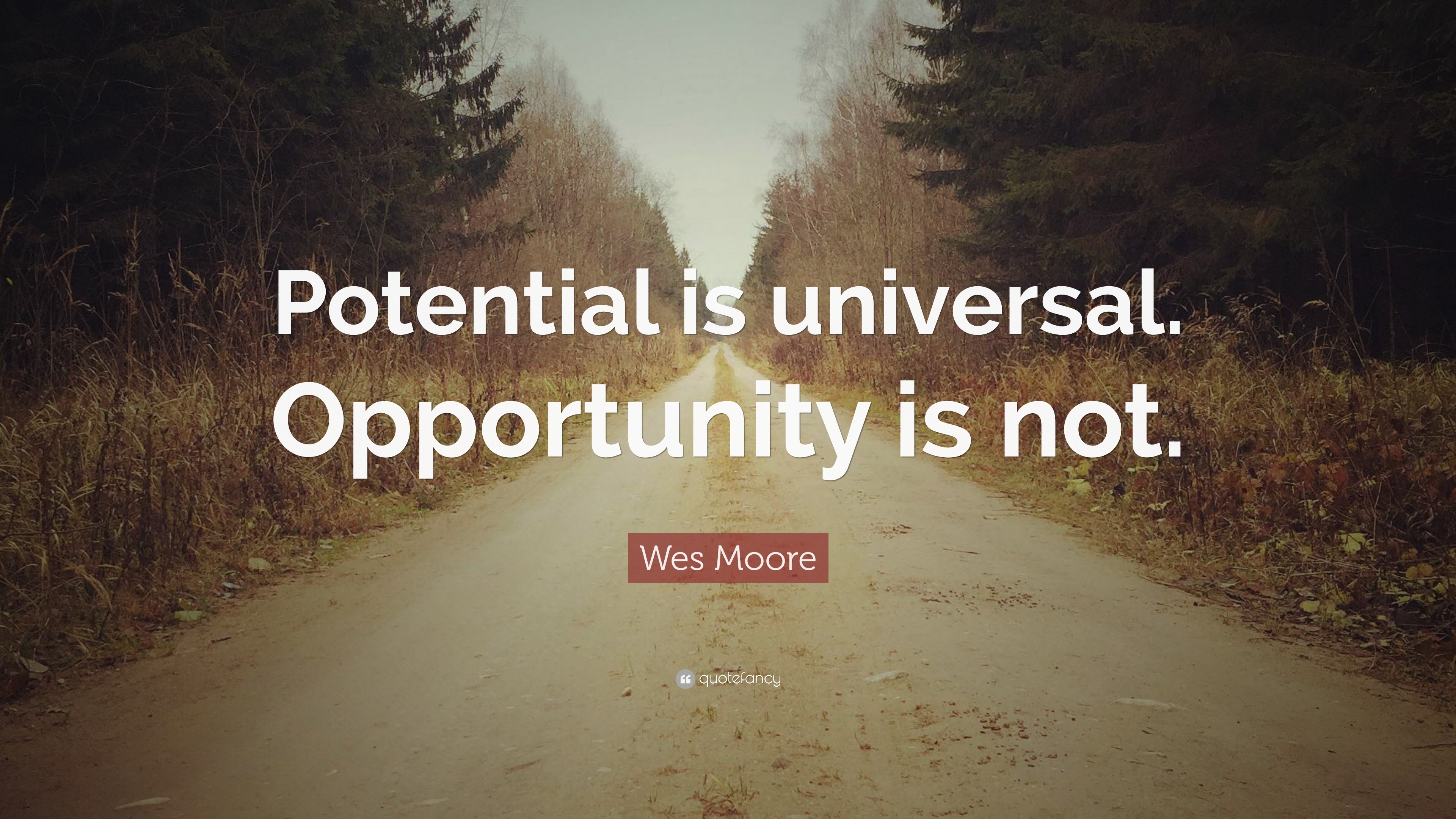 Wes Moore Quote: "Potential is universal. Opportunity is not."