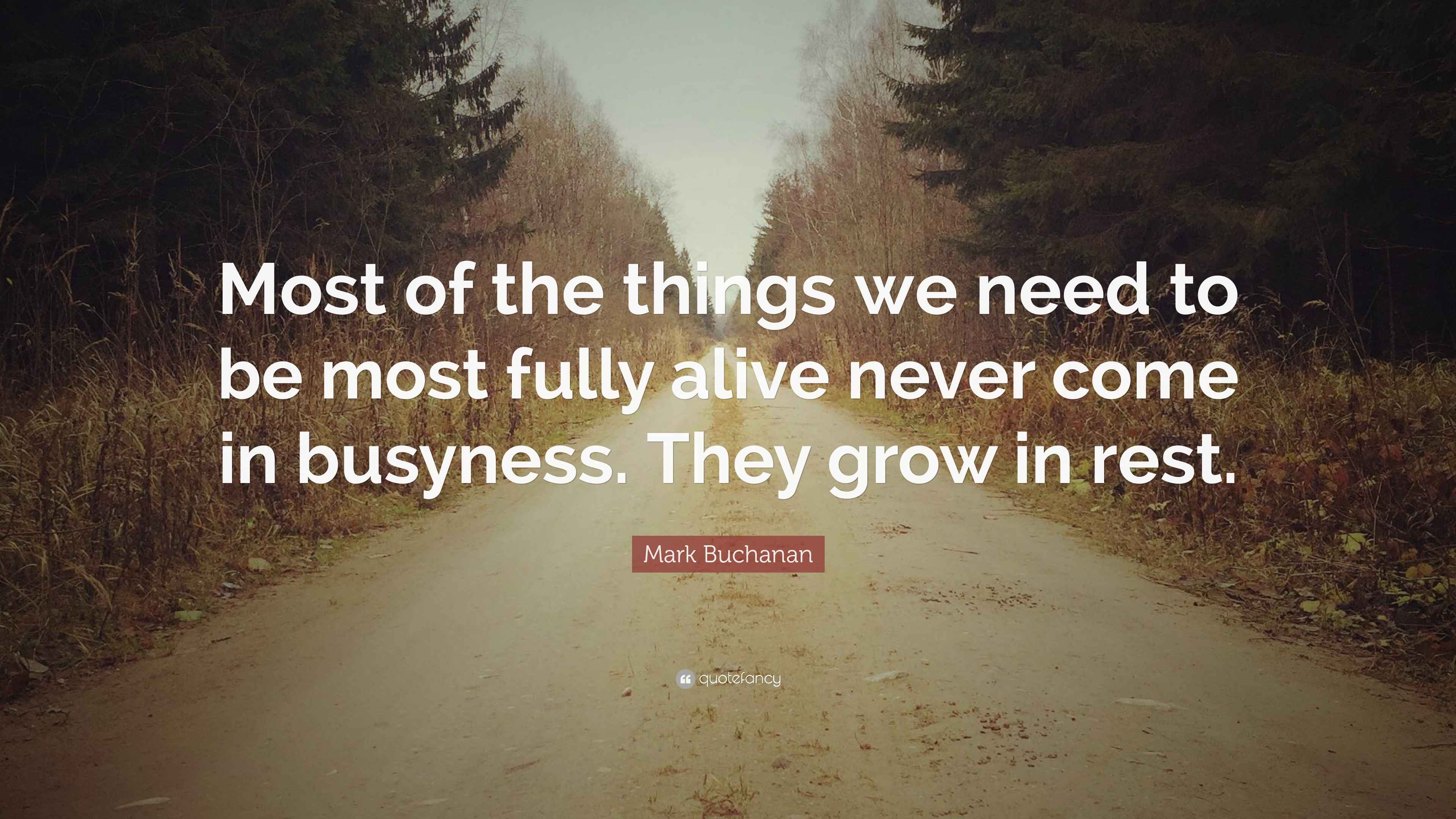 Mark Buchanan Quote “Most of the things we need to be most fully alive