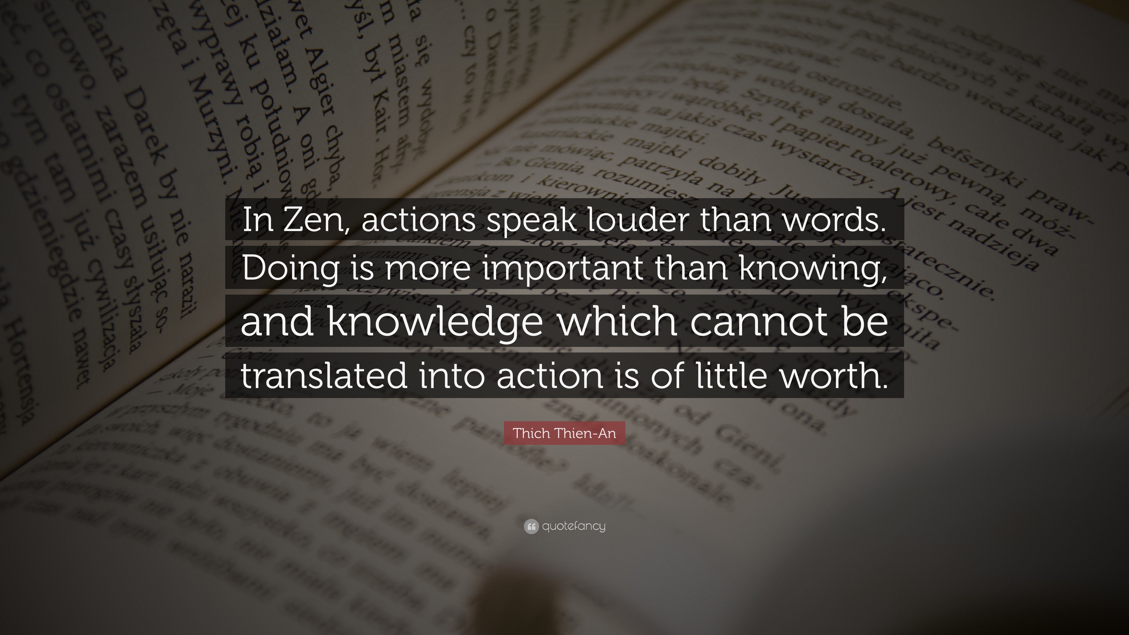 Thich Thien An Quote In Zen Actions Speak Louder Than Words Doing Is More Important Than Knowing And Knowledge Which Cannot Be Translated
