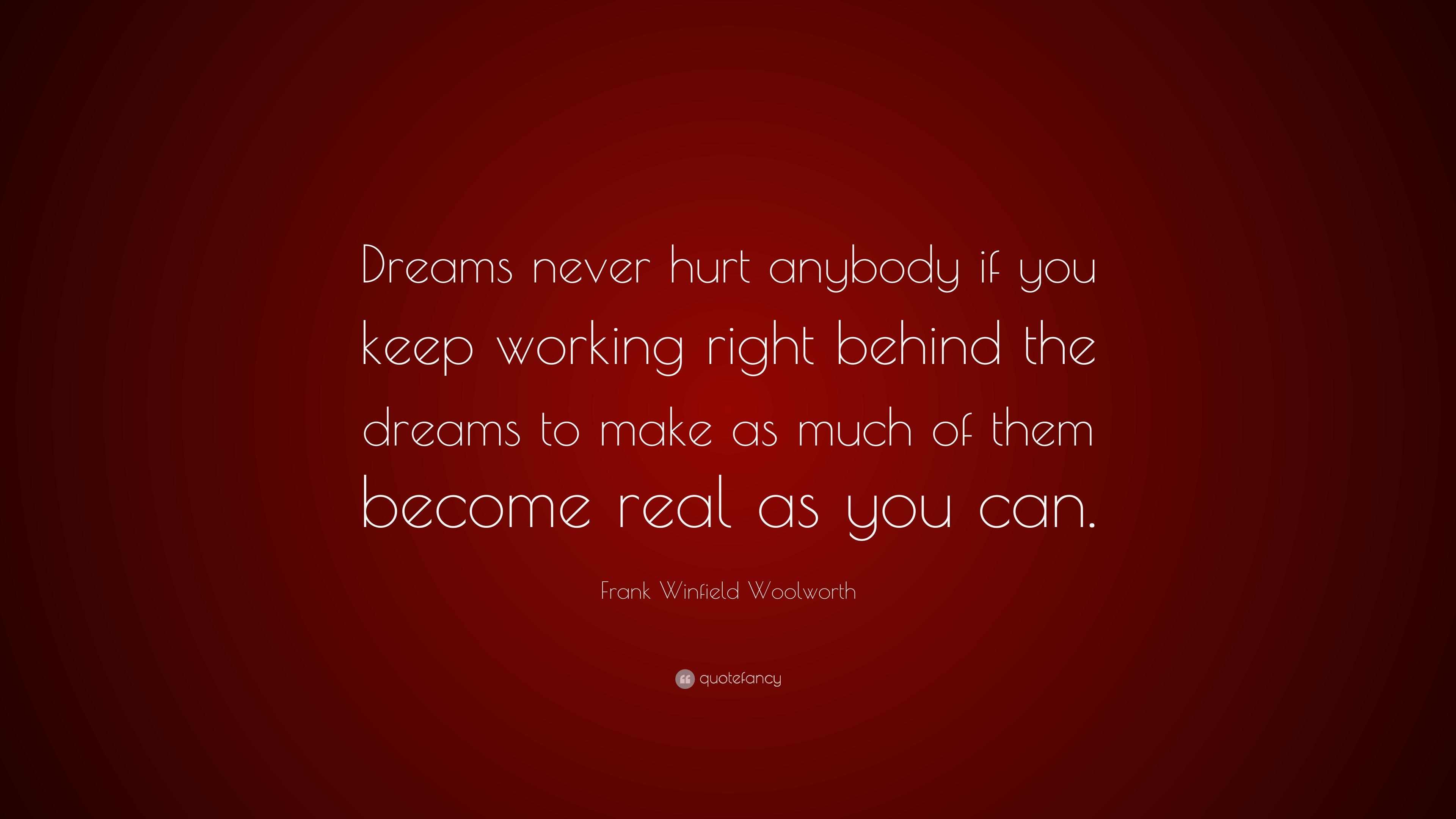 Frank Winfield Woolworth Quote: “Dreams never hurt anybody if you keep ...