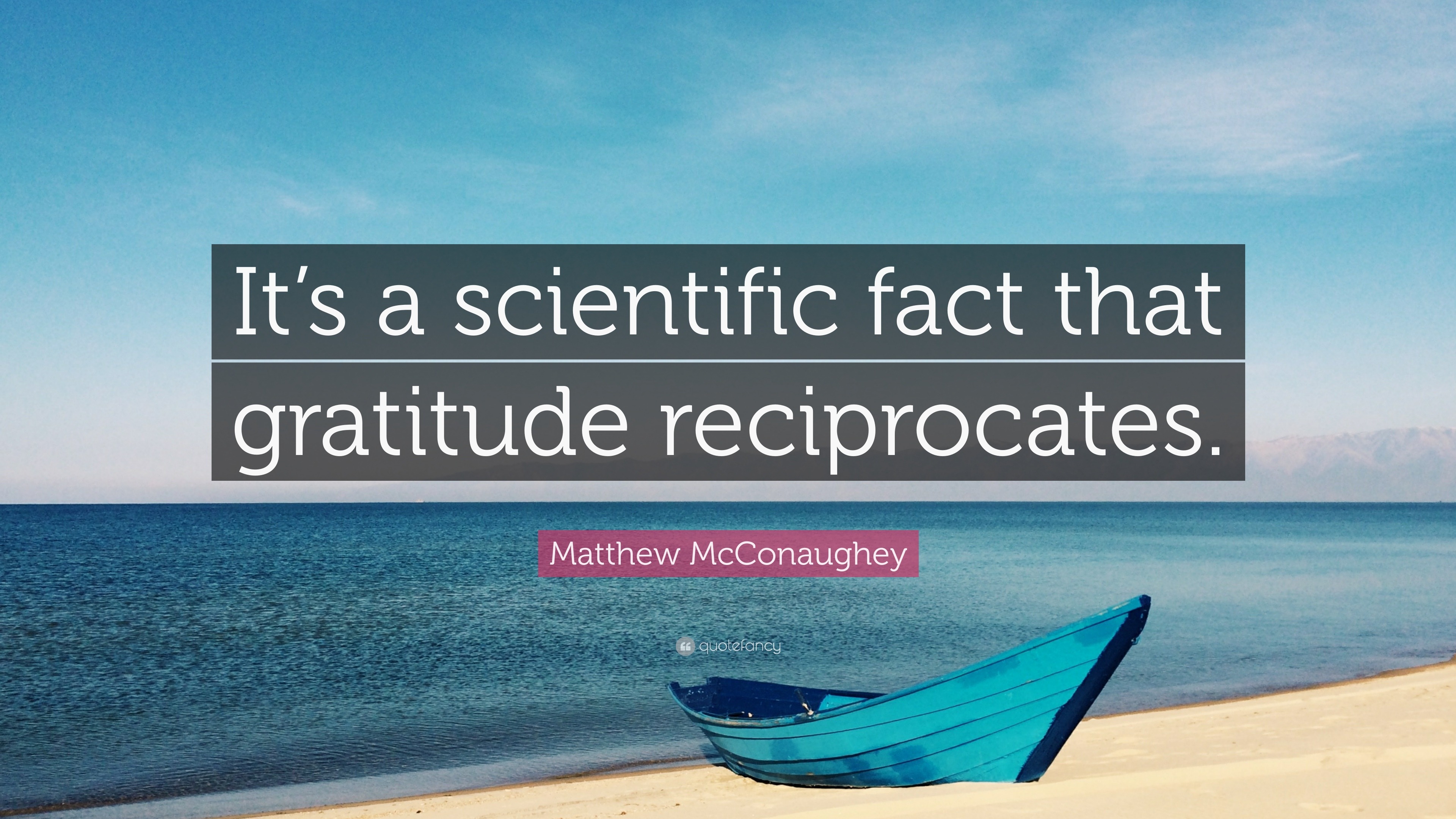 Matthew McConaughey Quote “It’s a scientific fact that gratitude reciprocates.”