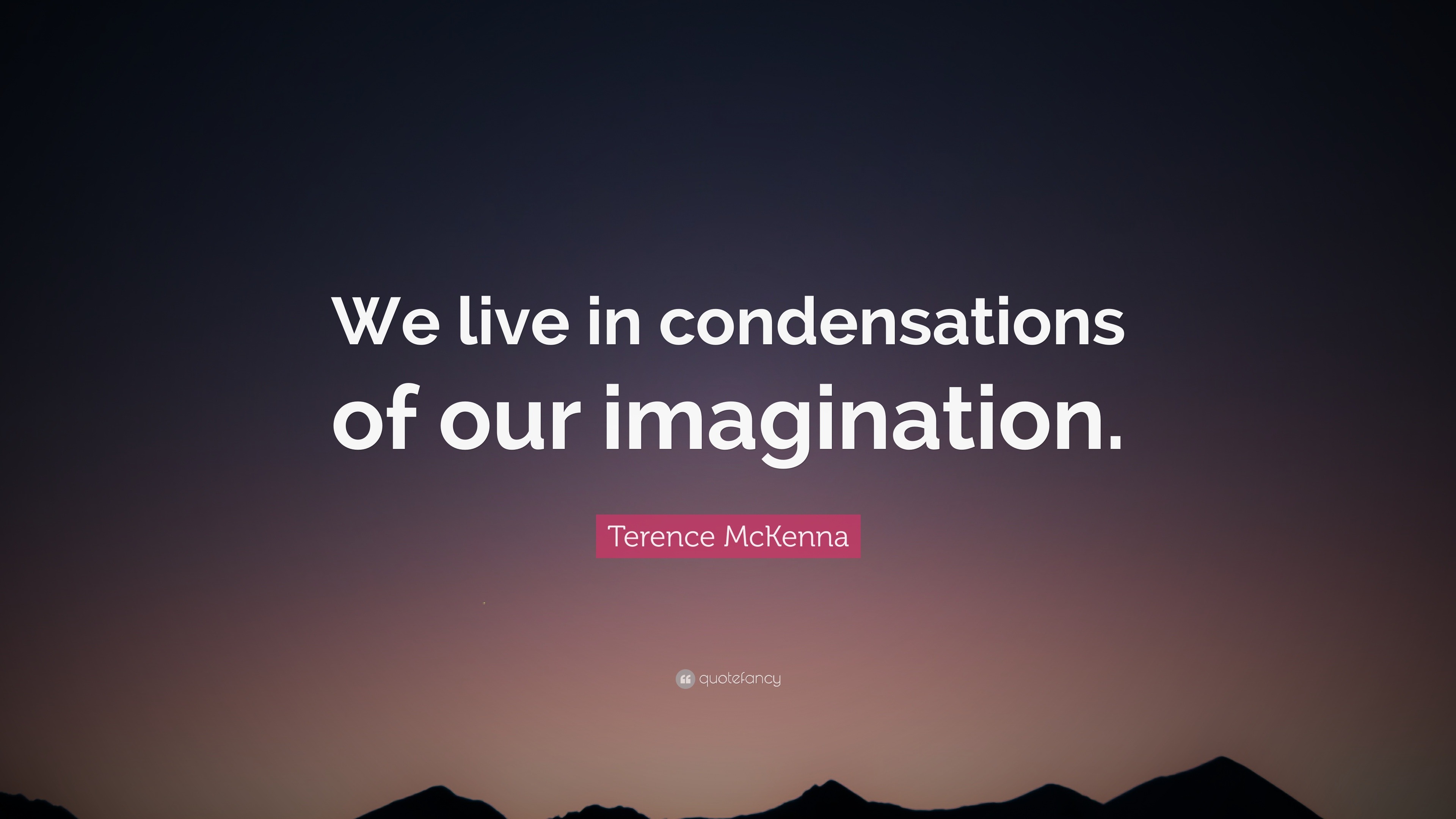 Terence McKenna Quote “We live in condensations of our imagination.”