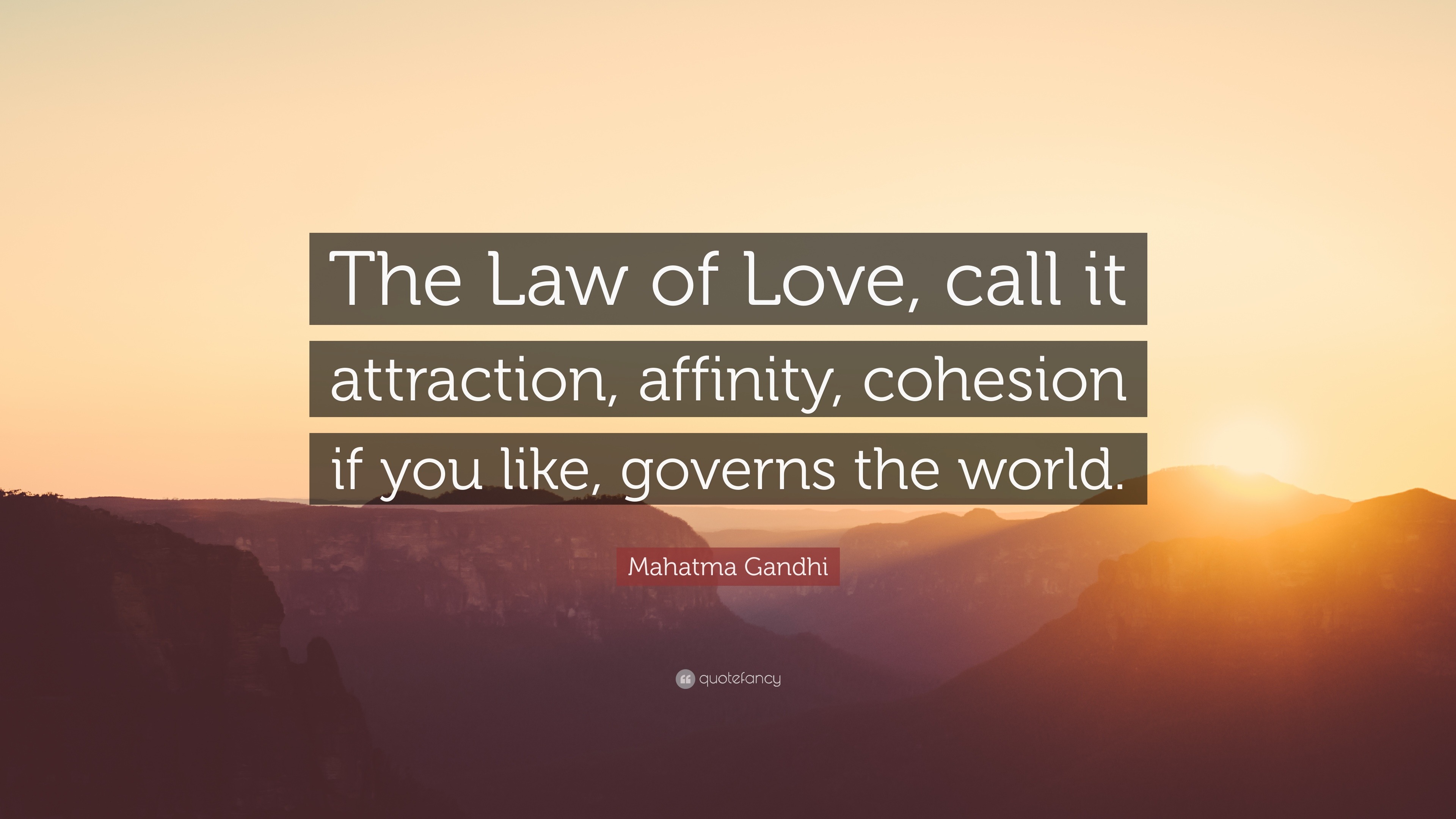 Mahatma Gandhi Quote: “The Law of Love, call it attraction, affinity,  cohesion if you like, governs