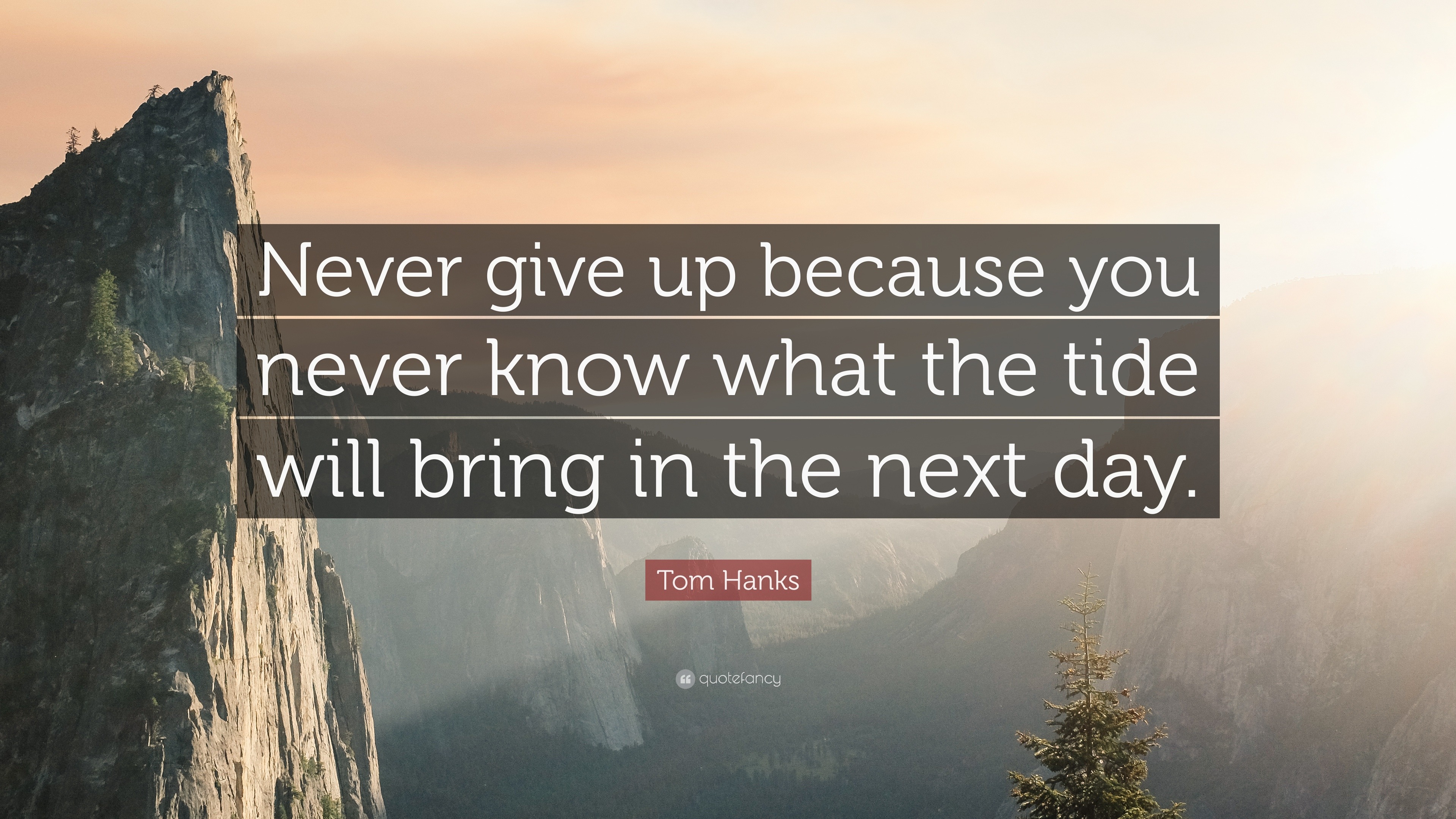 Tom Hanks Quote: “Never give up because you never know what the tide ...