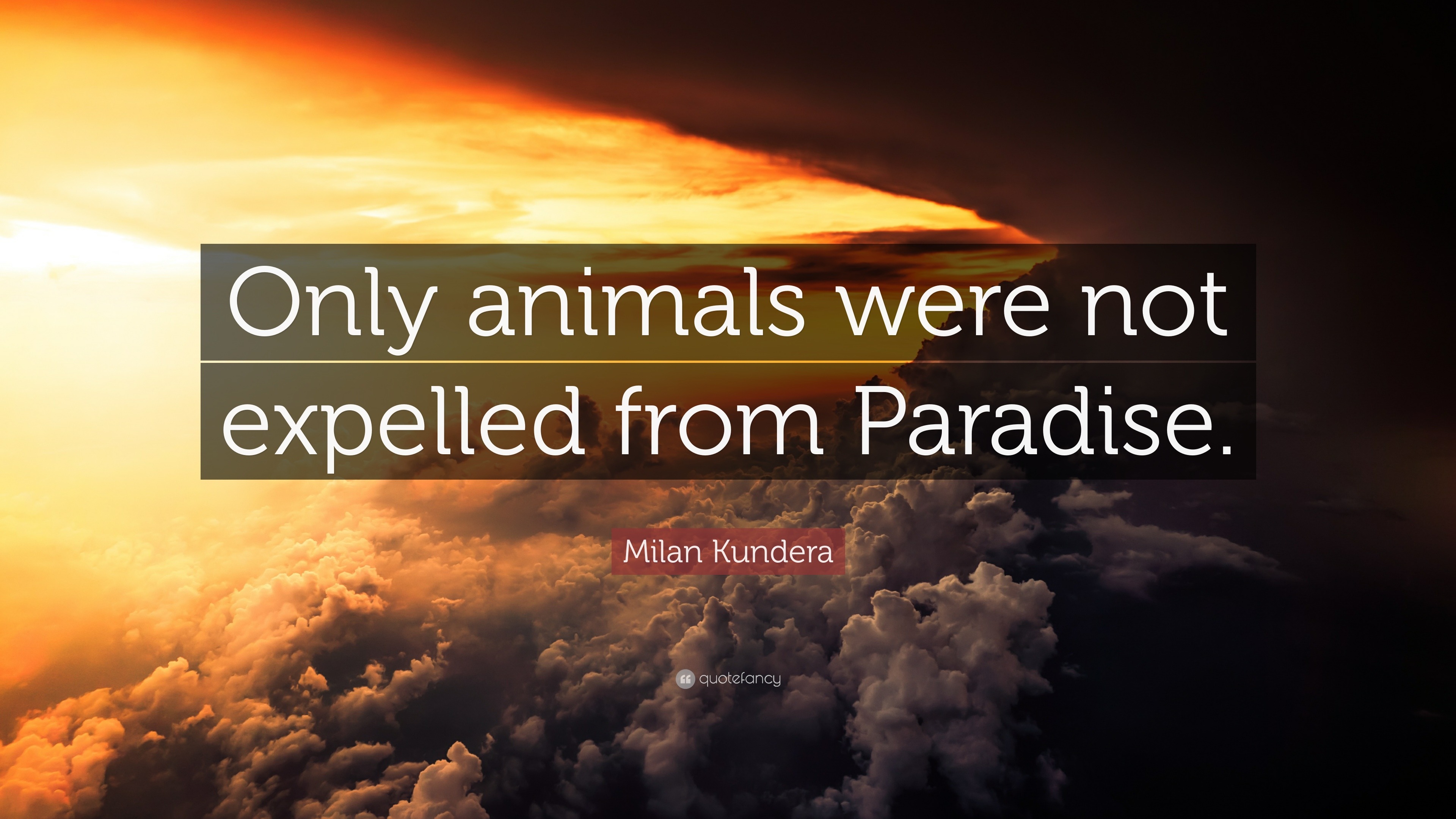 Milan Kundera Quote: “Only animals were not expelled from Paradise.”