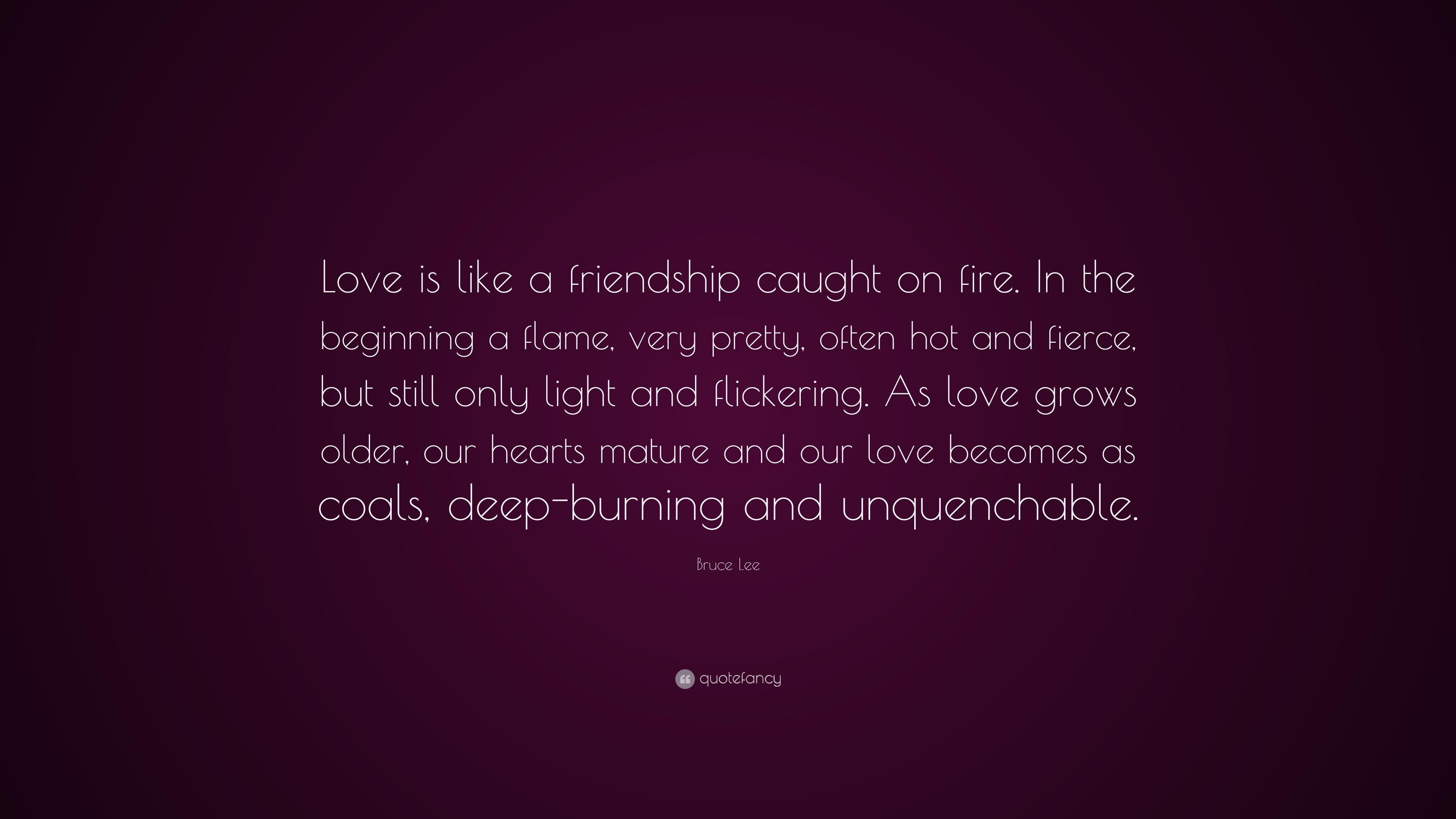Bruce Lee Quote “Love is like a friendship caught on fire In the