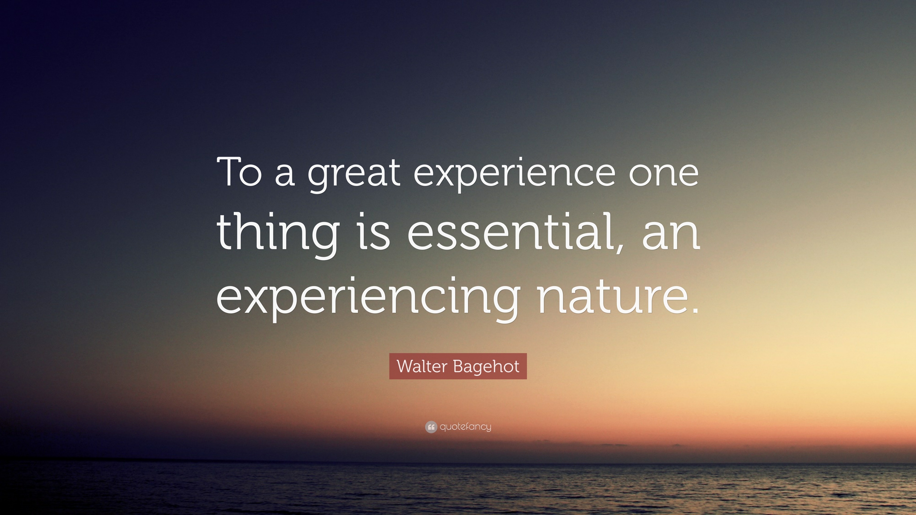 Walter Bagehot Quote: “To a great experience one thing is essential, an ...