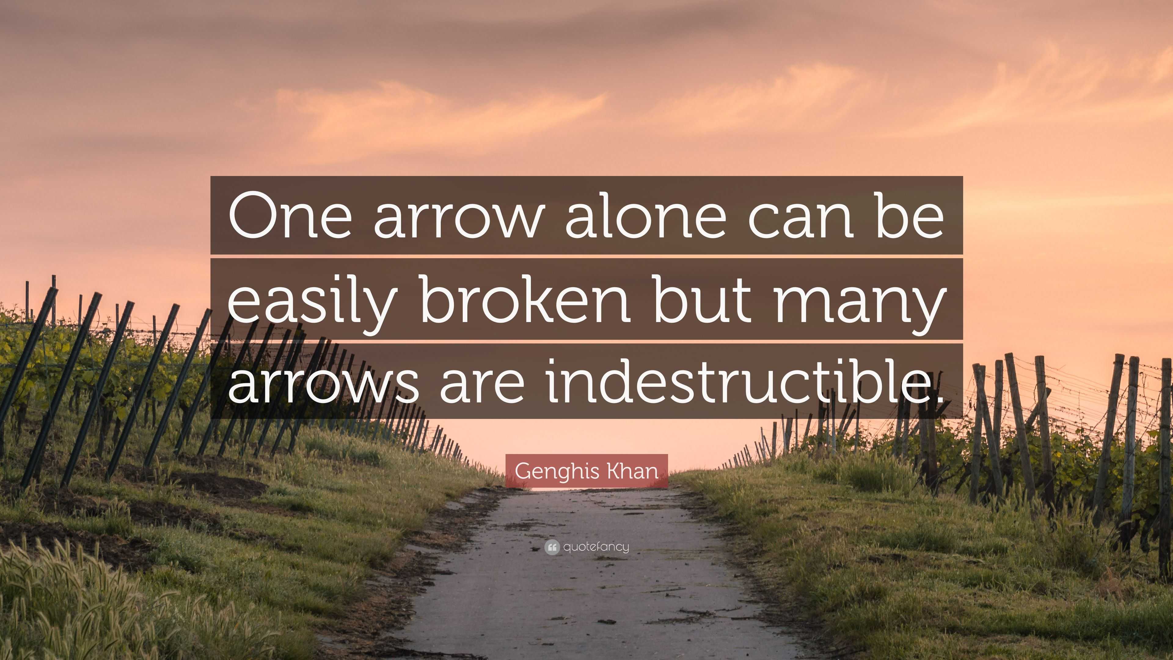 Genghis Khan Quote: “One arrow alone can be easily broken but many