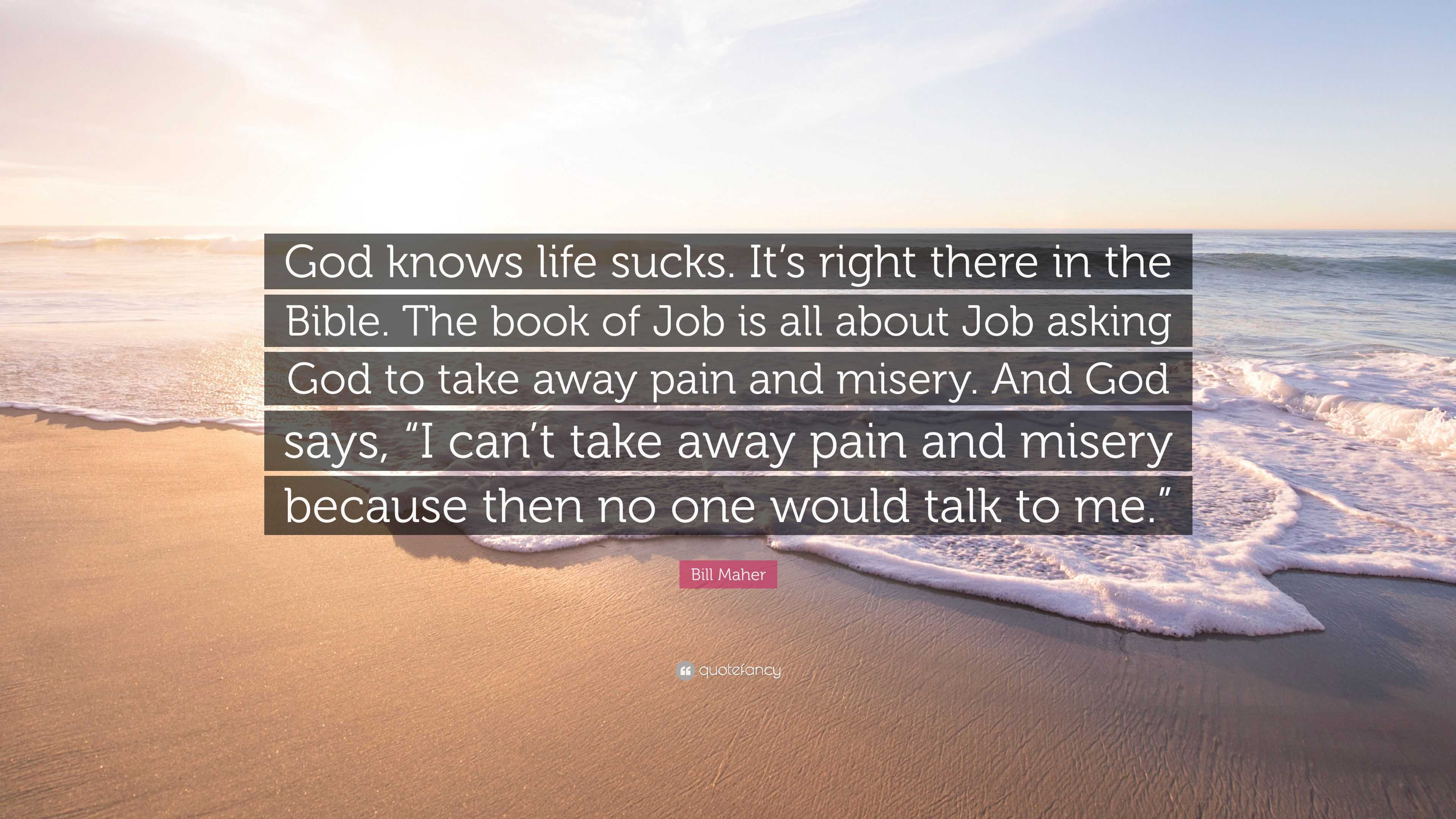 Bill Maher Quote God Knows Life Sucks It S Right There In The Bible The Book Of Job Is All About Job Asking God To Take Away Pain And M