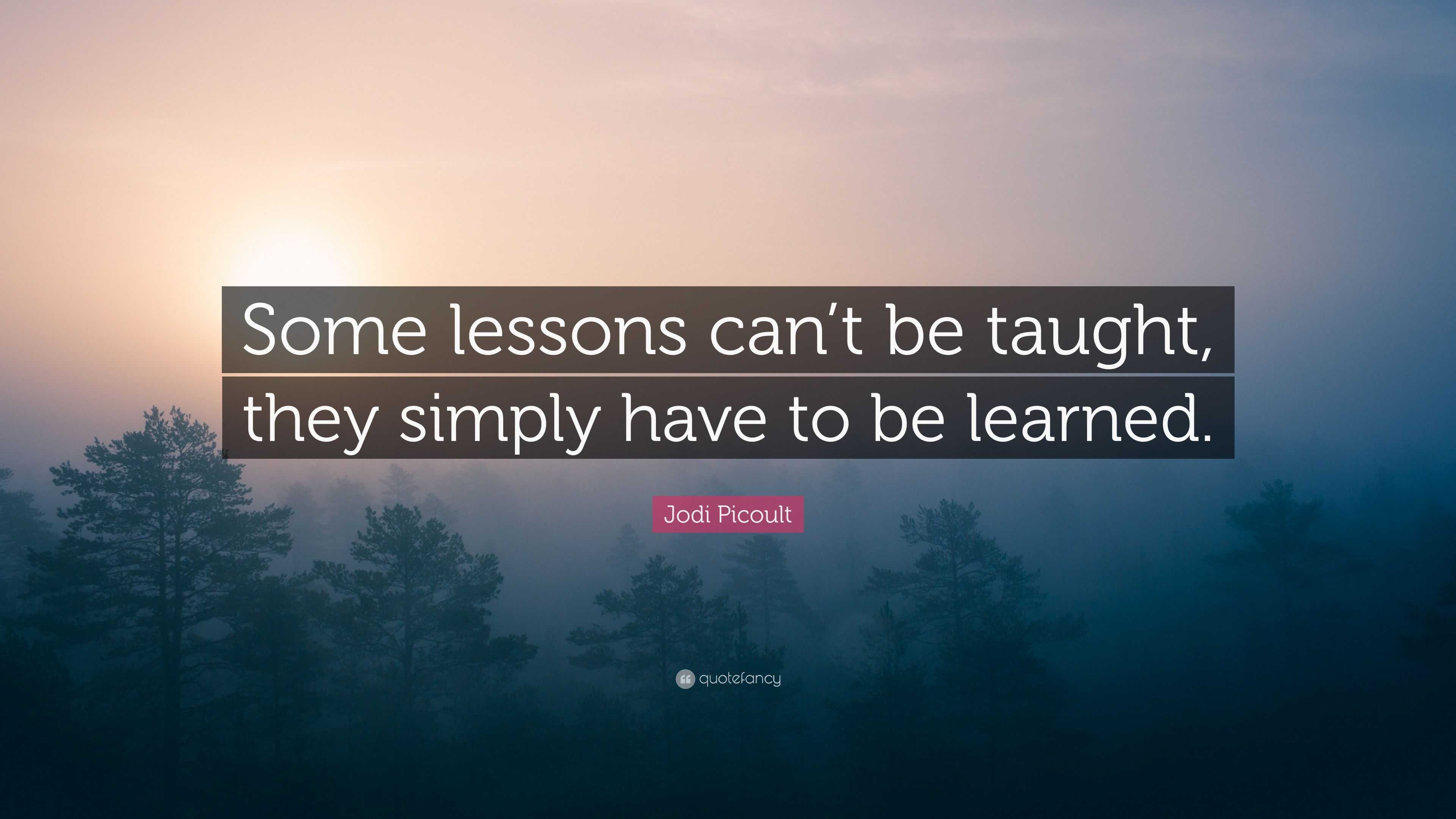 Jodi Picoult Quote: “Some lessons can’t be taught, they simply have to ...