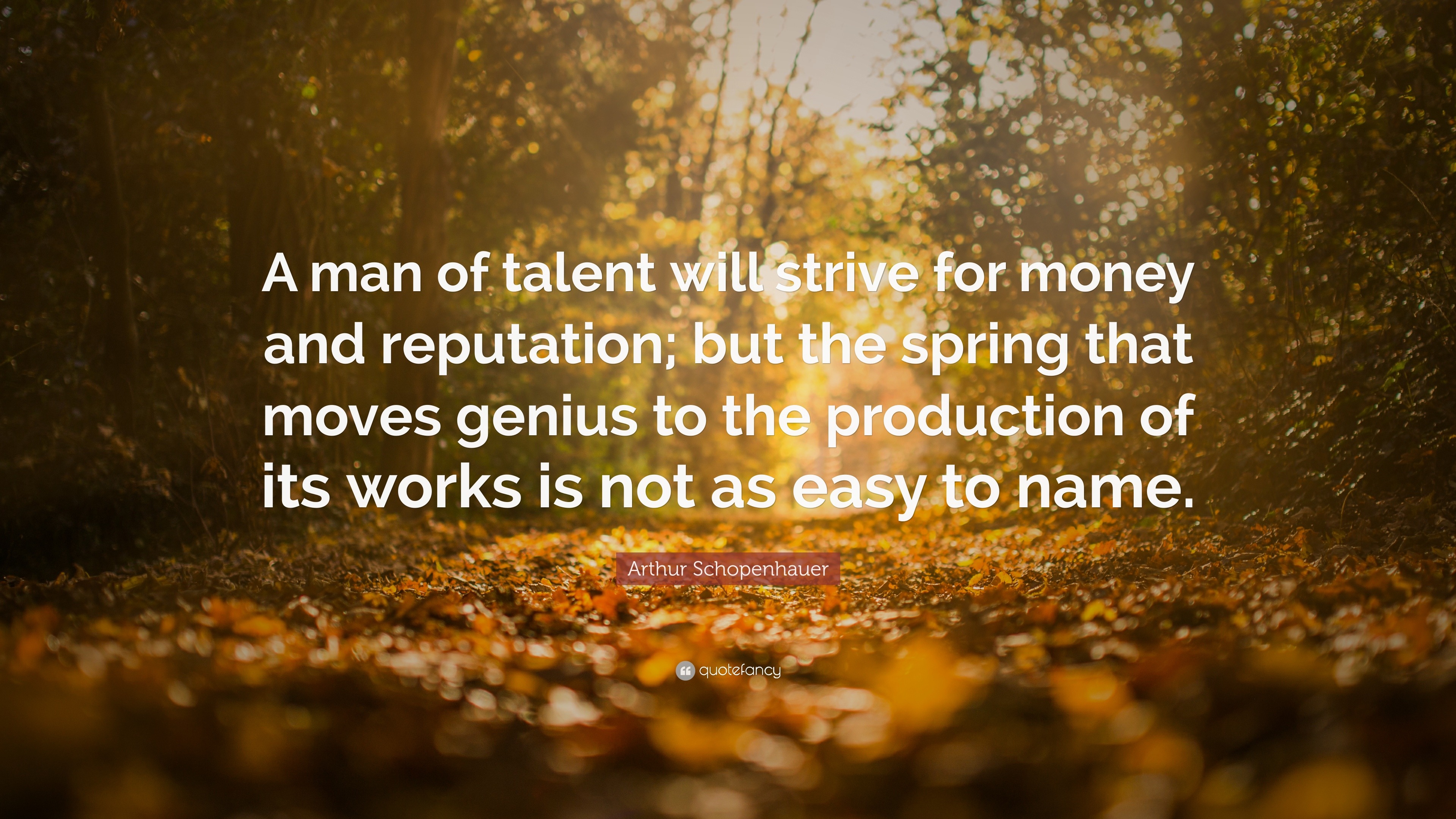 Arthur Schopenhauer Quote: “A Man Of Talent Will Strive For Money And ...