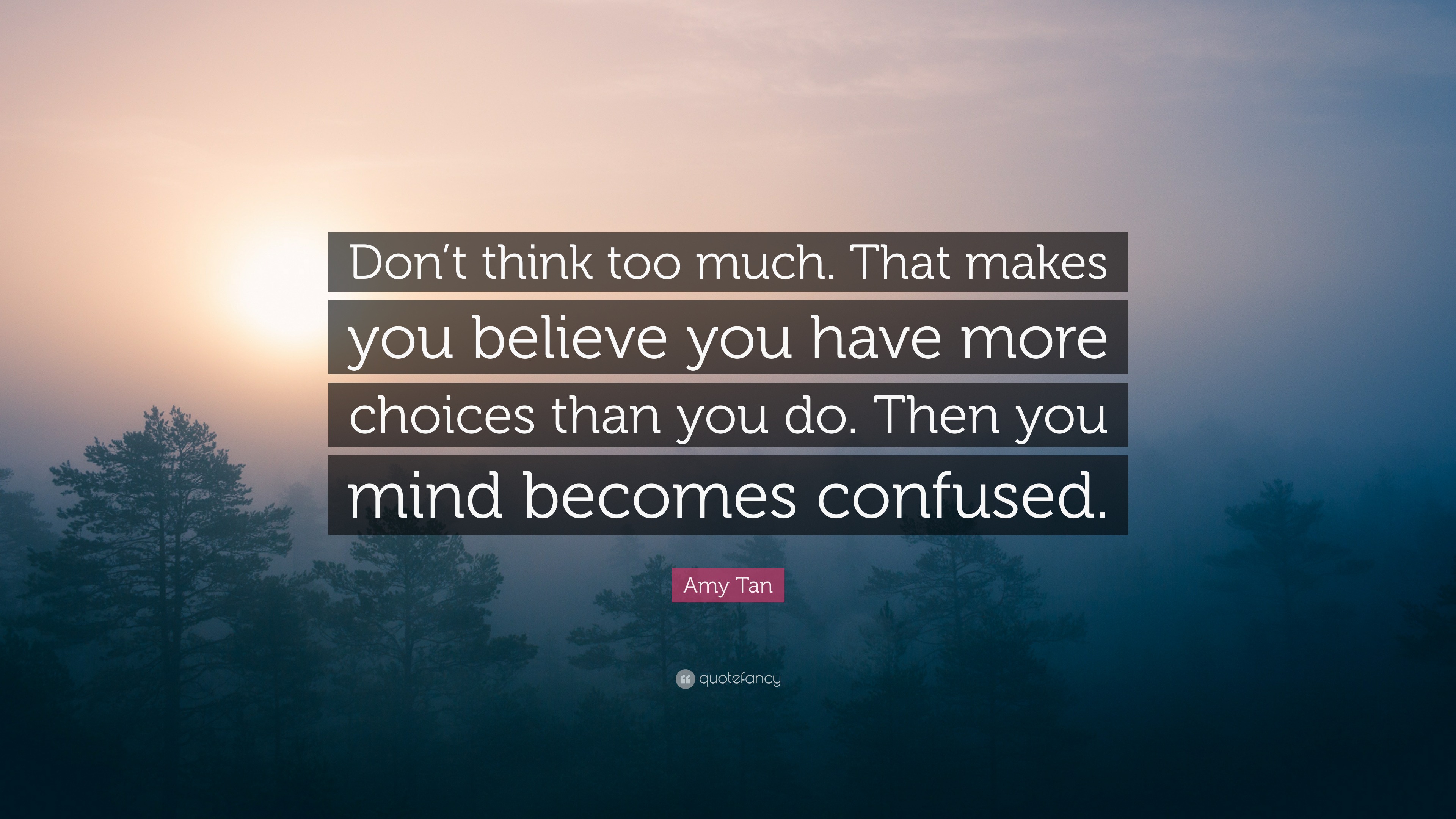 Amy Tan Quote: “Don’t think too much. That makes you believe you have ...