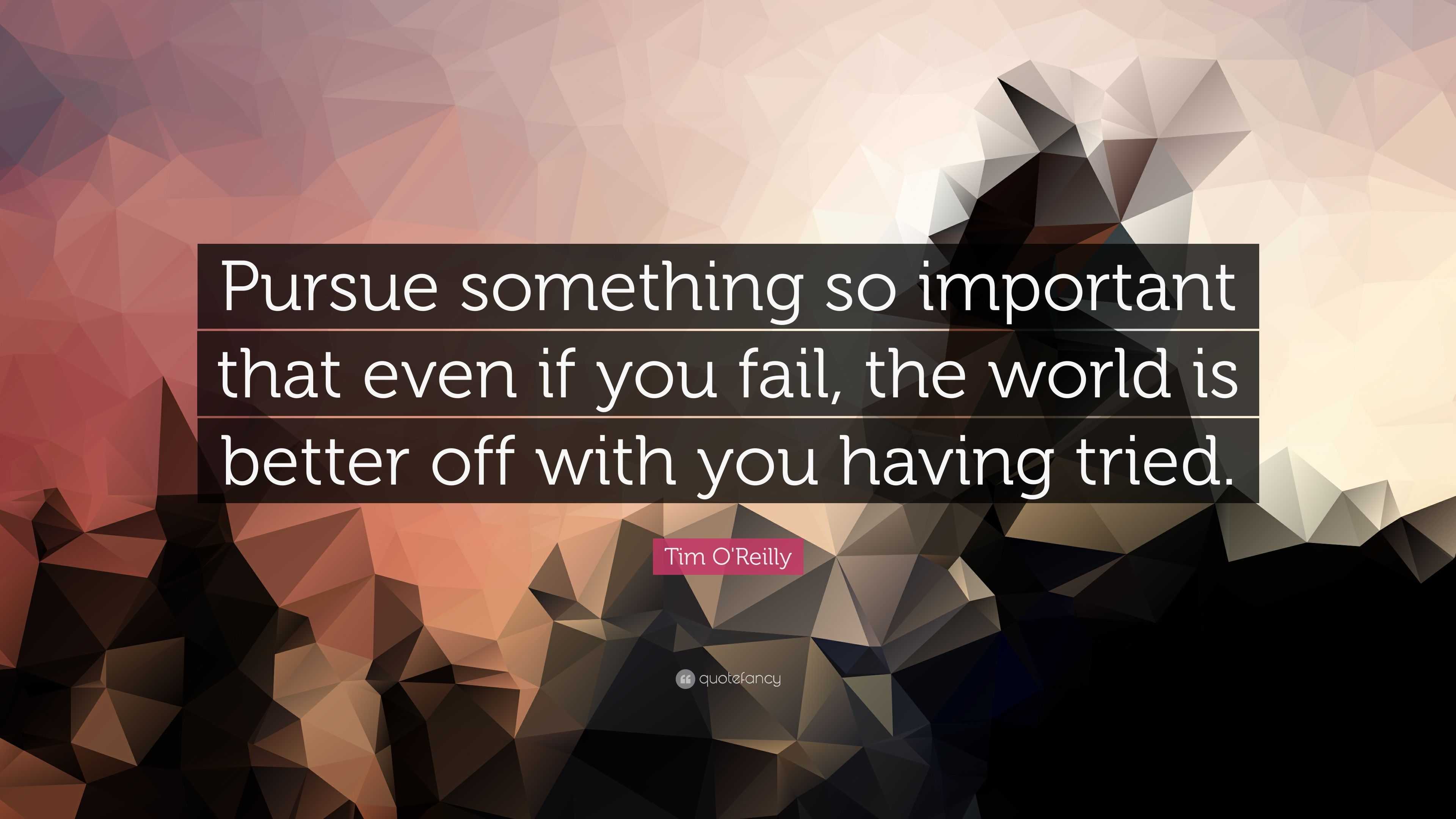 Tim O'Reilly Quote: “Pursue something so important that even if you ...