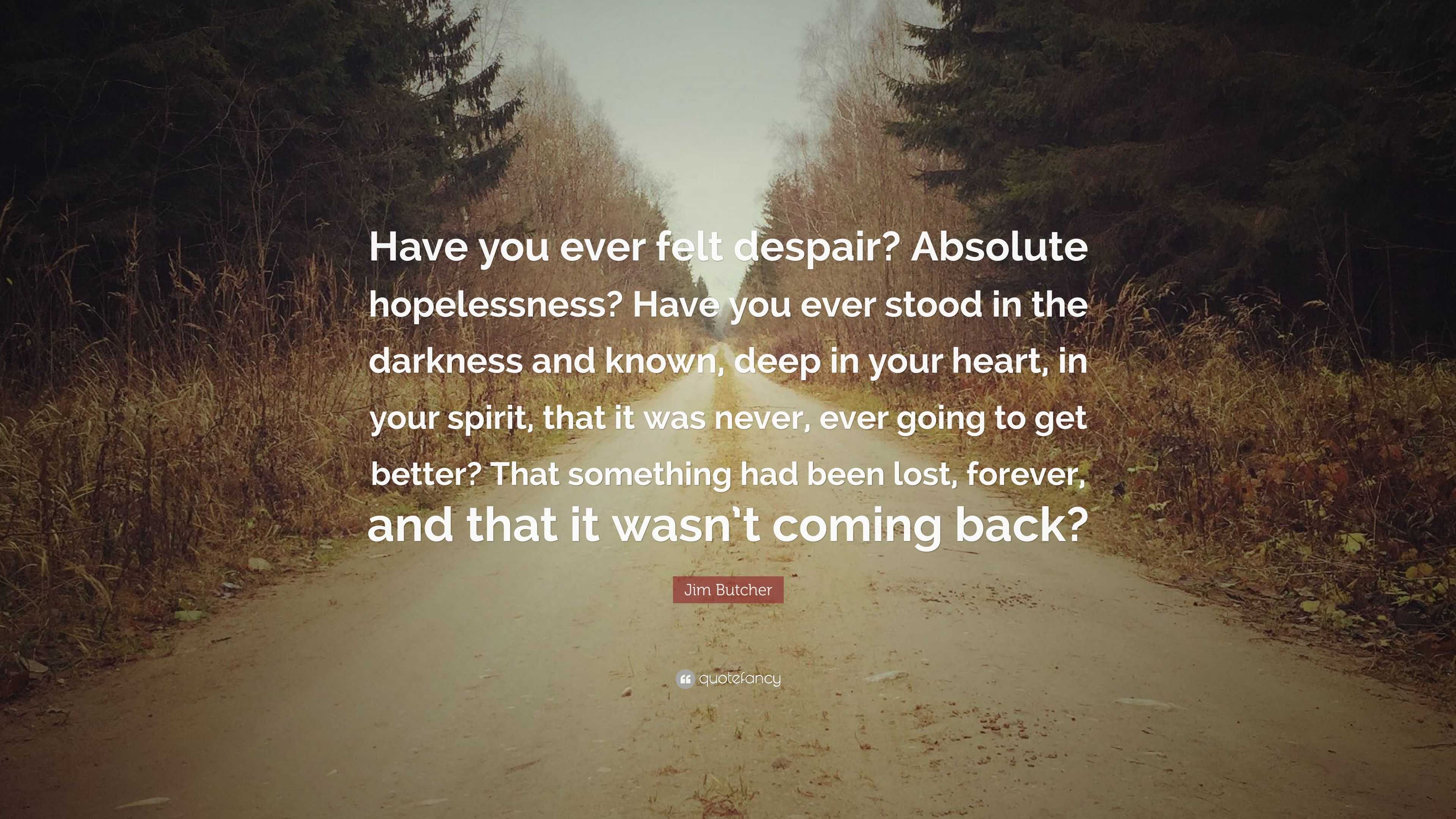 Jim Butcher Quote: “Have you ever felt despair? Absolute hopelessness