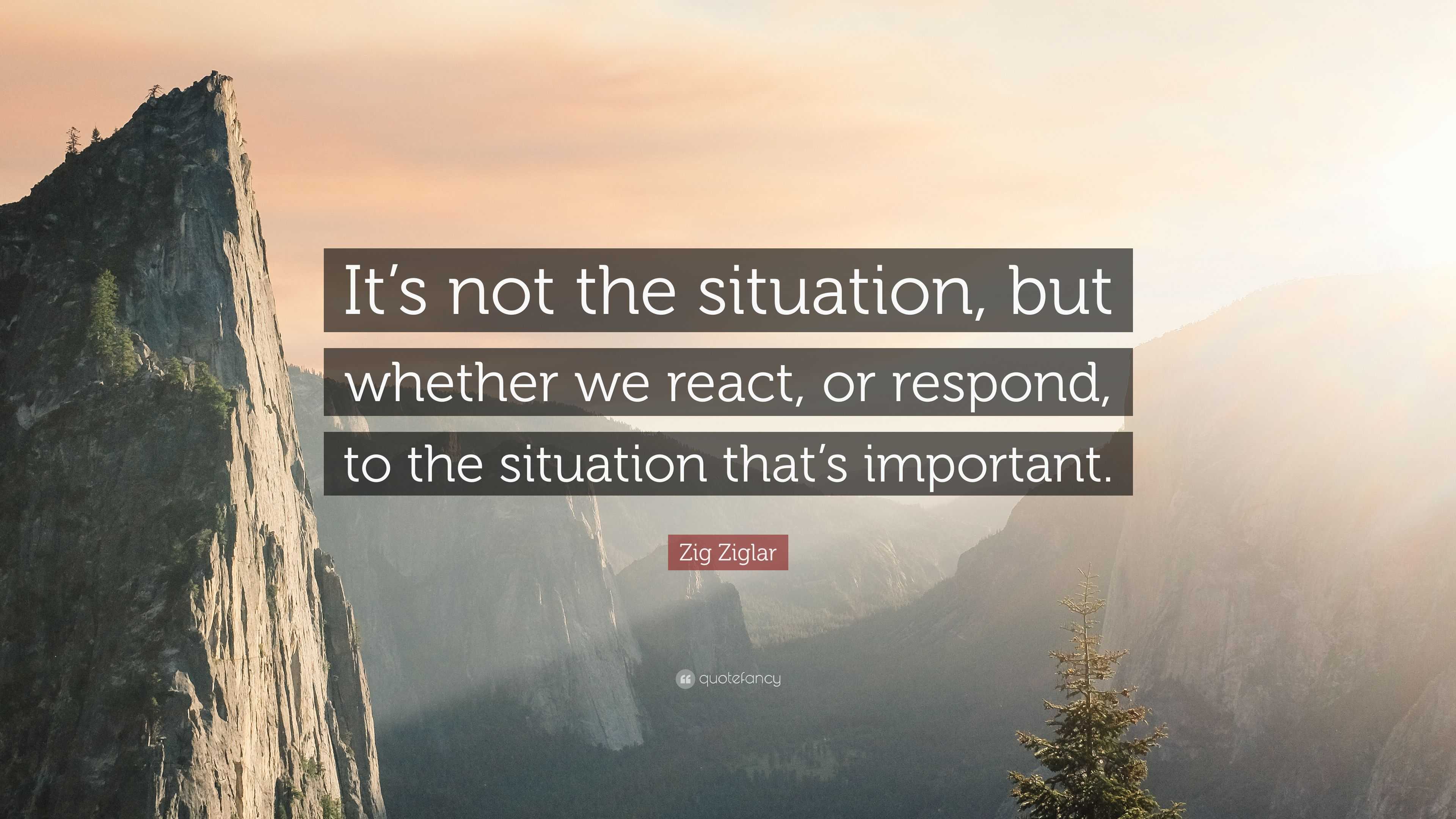 Zig Ziglar Quote: “It’s not the situation, but whether we react, or ...