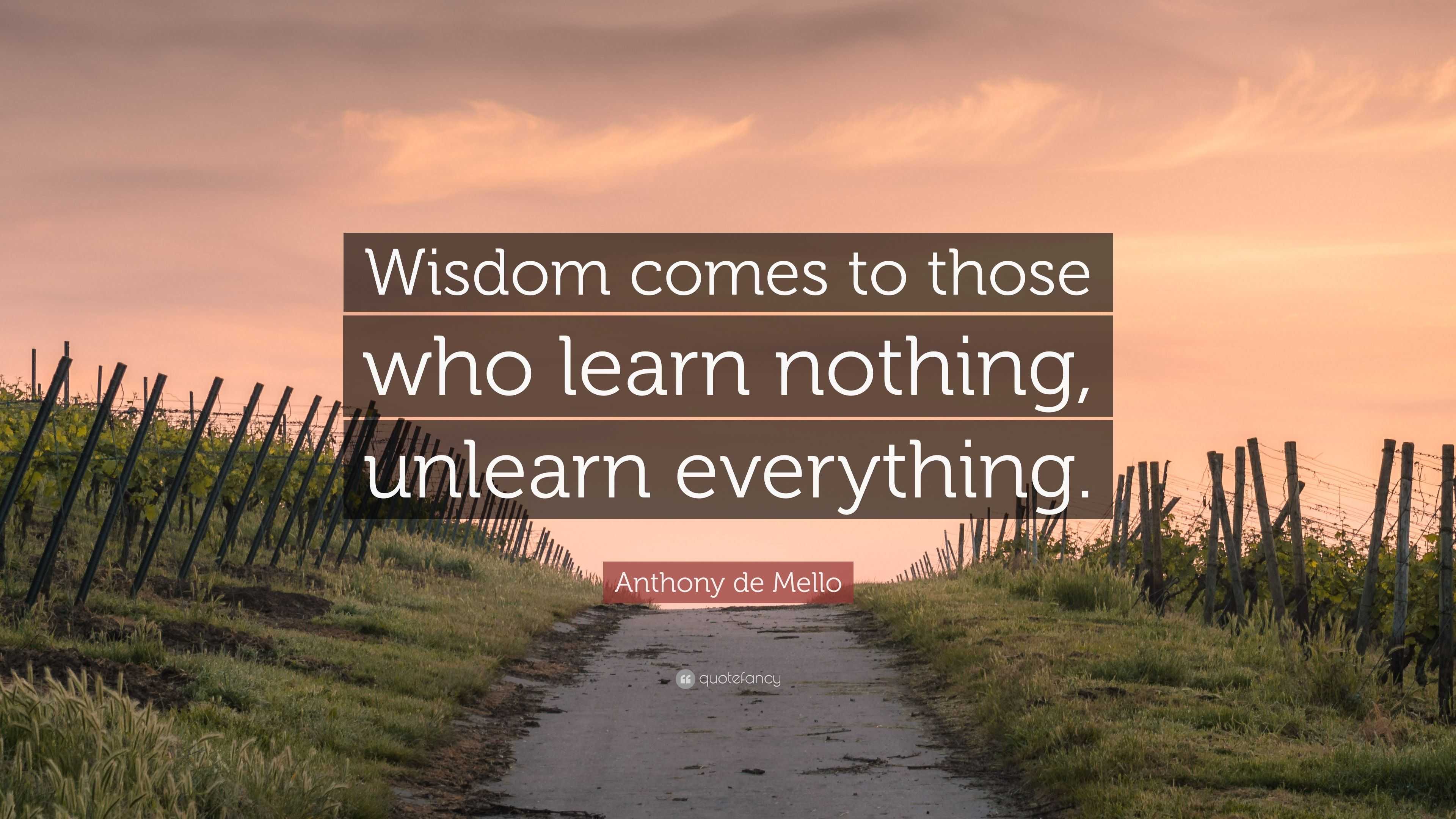 Anthony de Mello Quote: “Wisdom comes to those who learn nothing ...